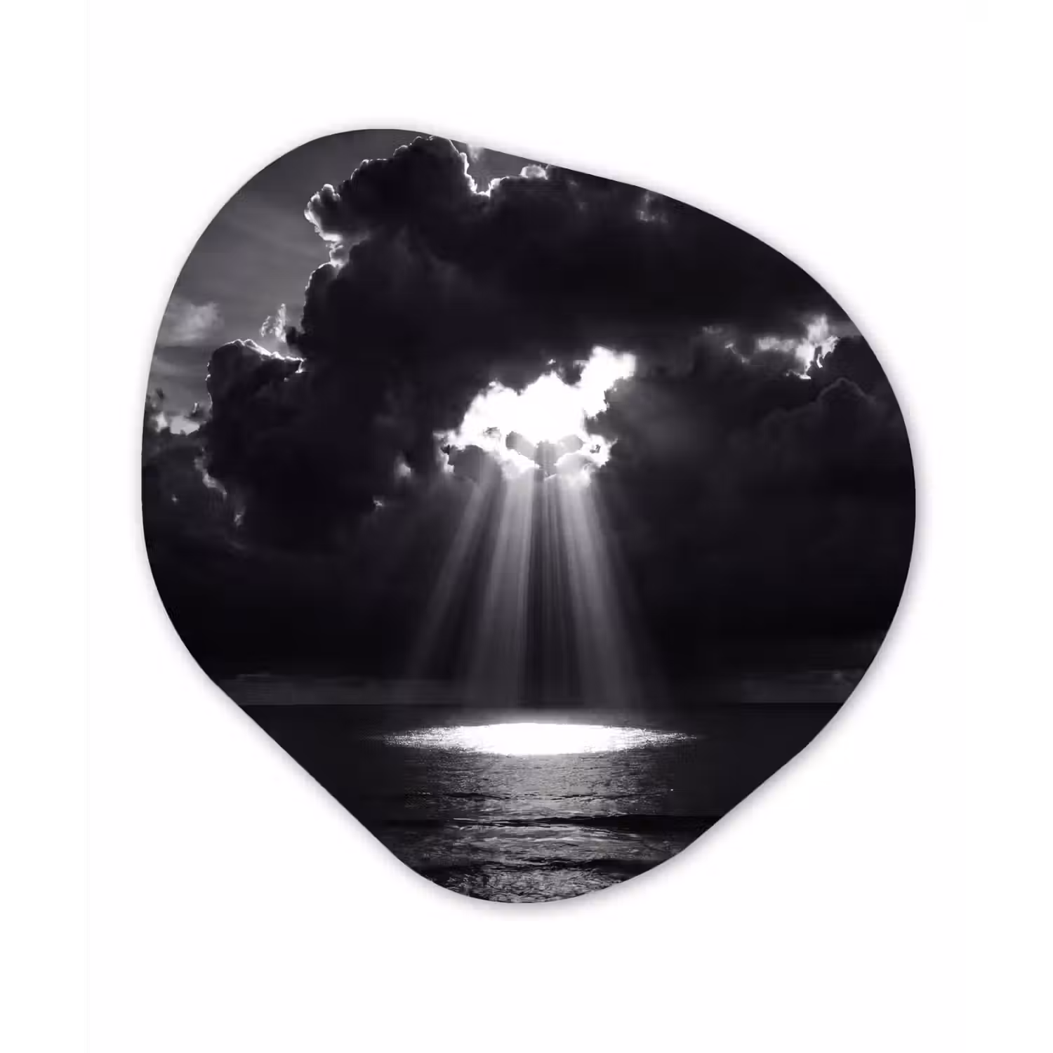 Licht - Wolken - Zee - Zwart-wit - Natuur Wandcirkel Organisch Aluminium middel -3d