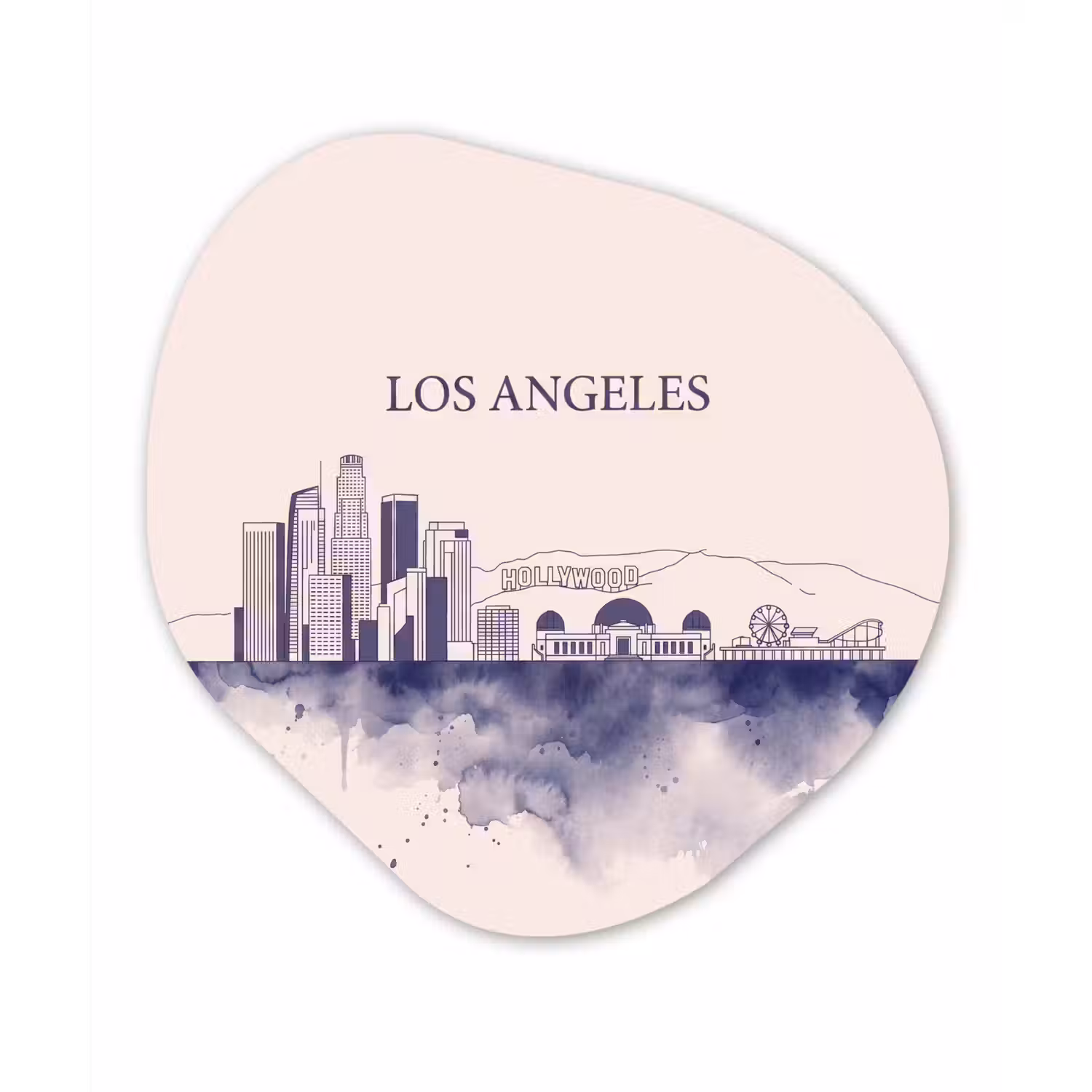 Los Angeles - Skyline - Architectuur - Aquarel - Blauw Wandcirkel Organisch Aluminium middel -3d