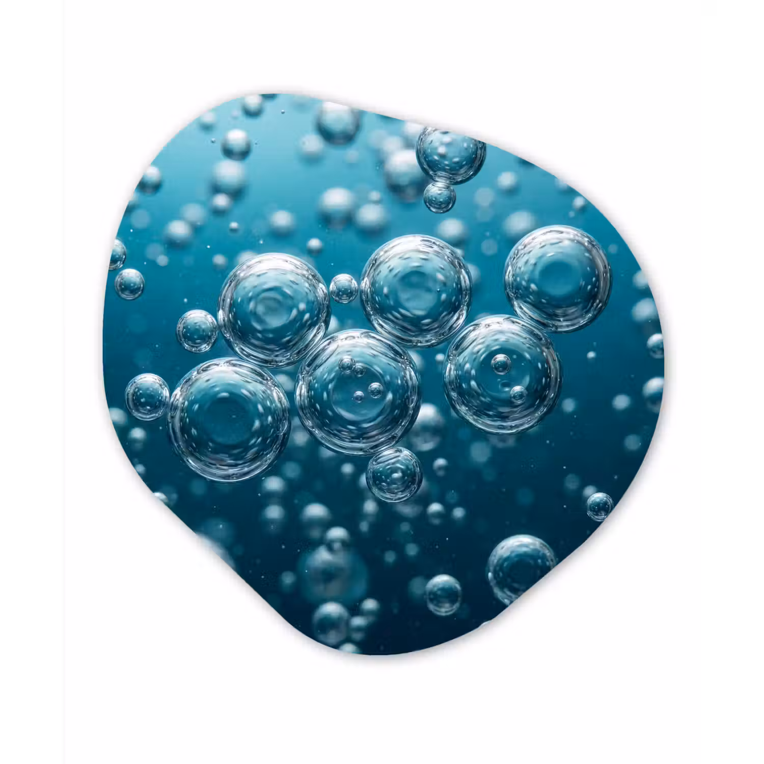 Luchtbellen - Dynamisch - Blauw Wandcirkel Organisch Aluminium middel -3d