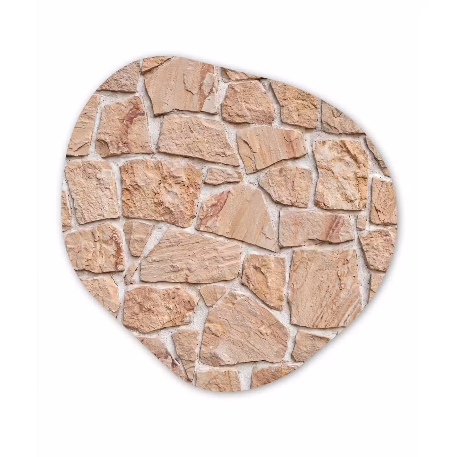 Muur - Steen - Patroon - Rustiek - Beige Wandcirkel Organisch Aluminium middel -3d