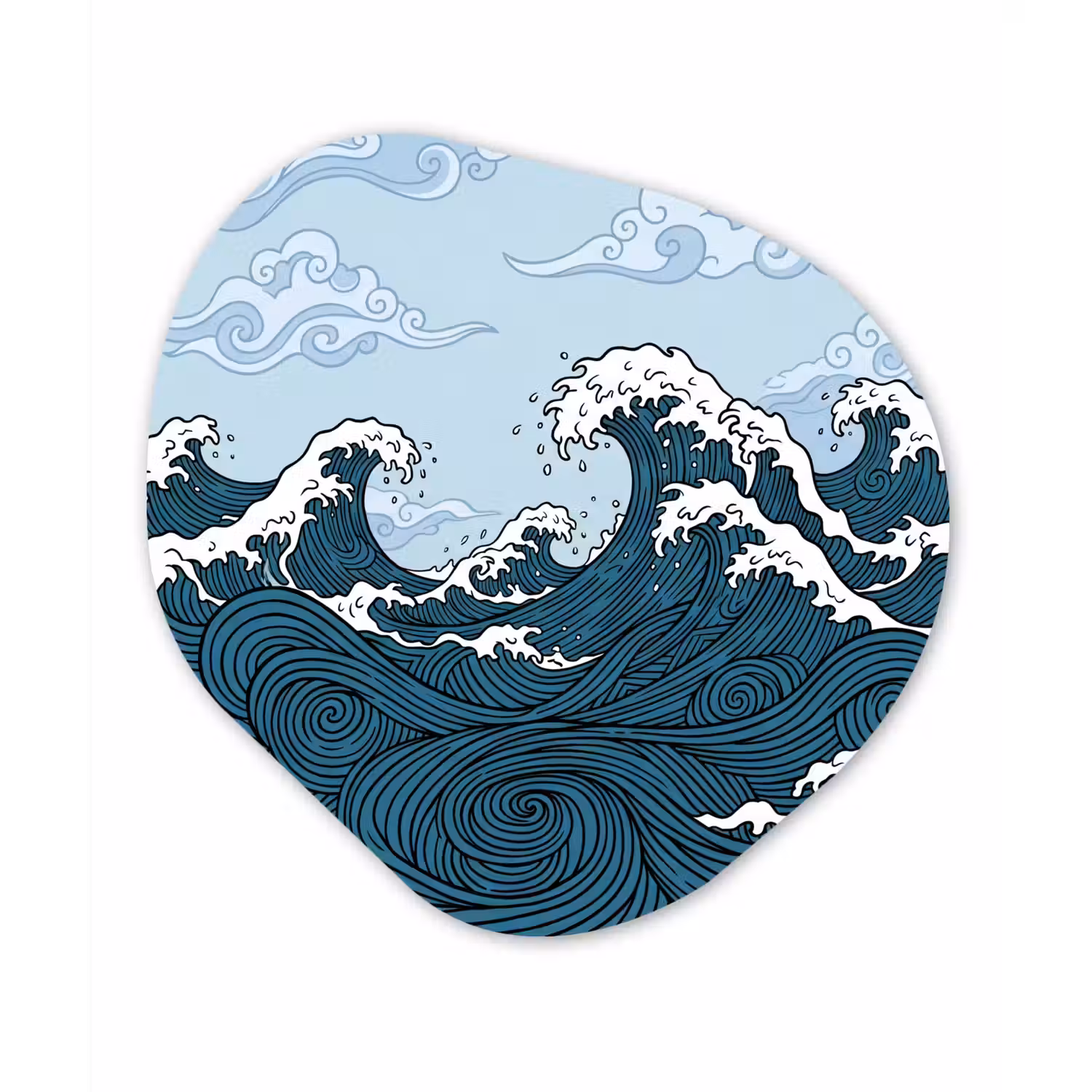 Zee - Golven - Japans - Natuur - Blauw Wandcirkel Organisch Aluminium middel -3d