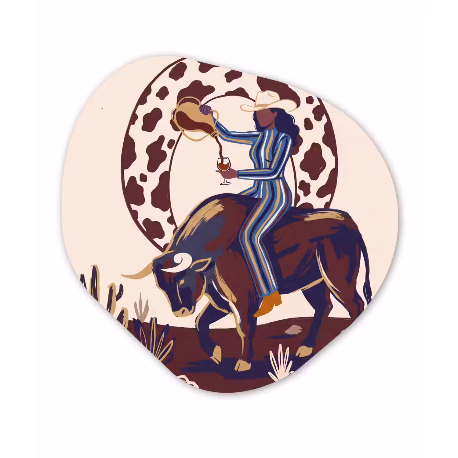 Mensen - Dieren - Cowboy - Abstract - Kleurrijk Wandcirkel Organisch Aluminium middel -3d