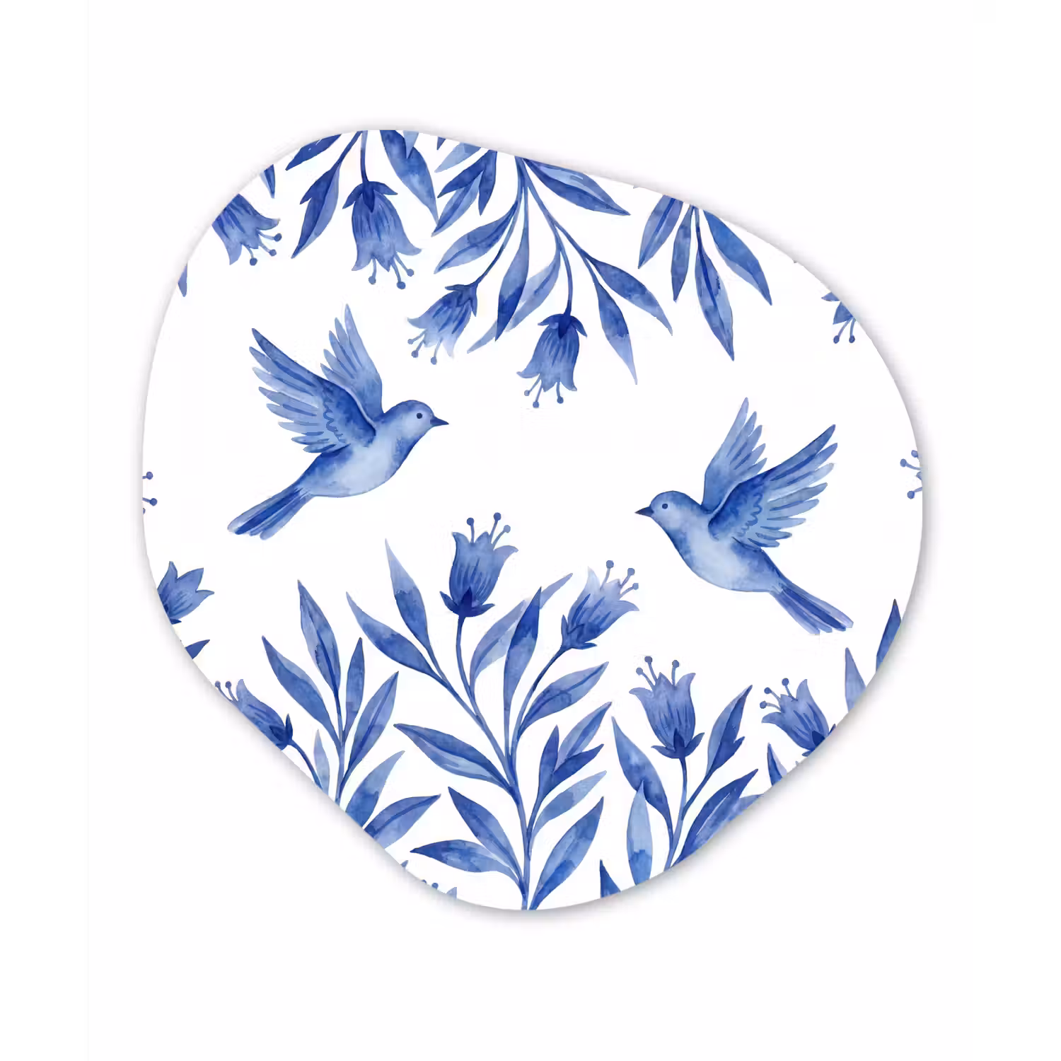 Modern - Vogels - Delfts - Blauw Wandcirkel Organisch Aluminium middel -3d