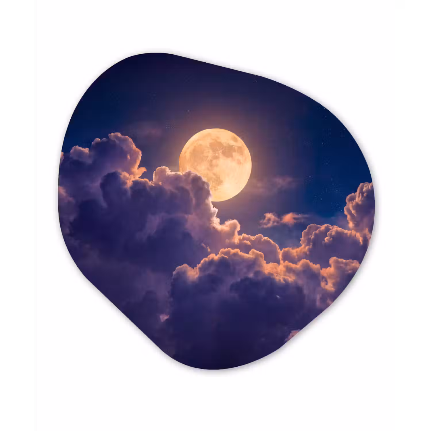 Maan - Wolken - Nacht - Oranje Wandcirkel Organisch Aluminium middel -3d