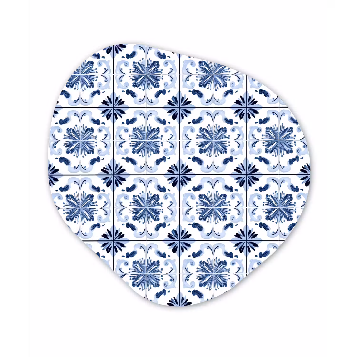 Patroon - Tegel - Blauw Wandcirkel Organisch Aluminium middel 851 -3d