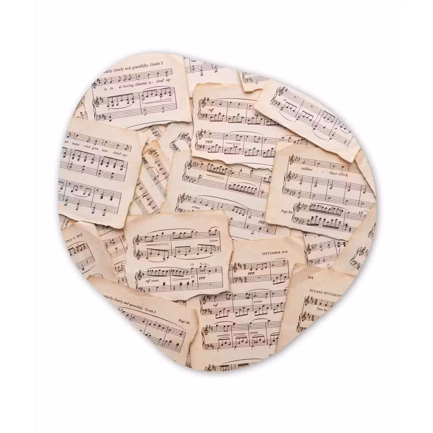 Bladmuziek - Oud - Noten - Vintage - Beige Wandcirkel Organisch Aluminium middel -3d