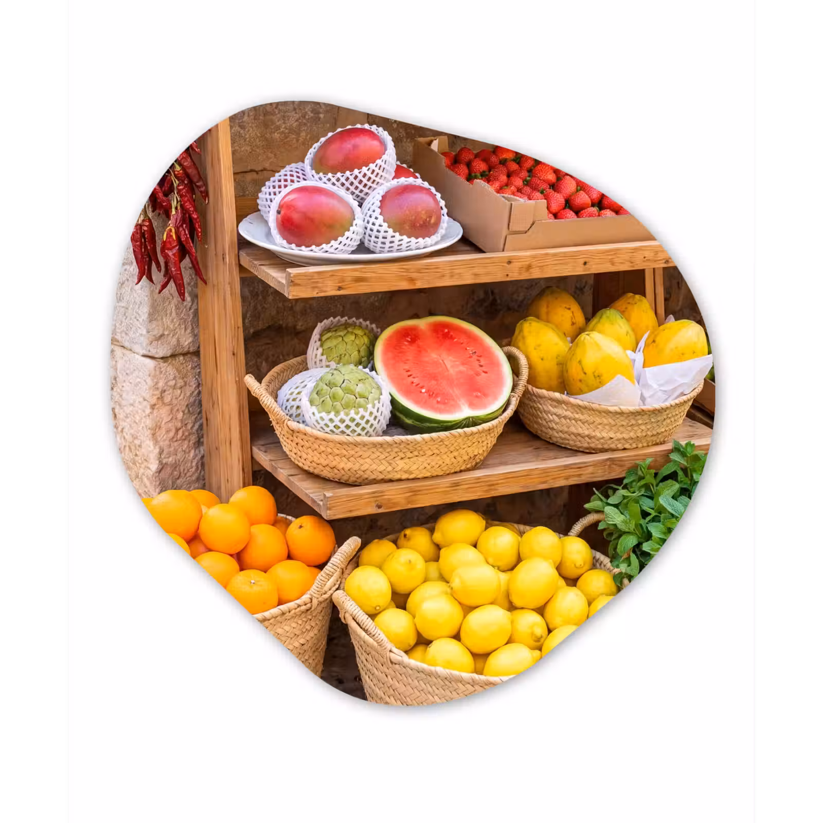 Alu-Dibond-Bild Organische Form - Obst – Markt – Frisch — 1