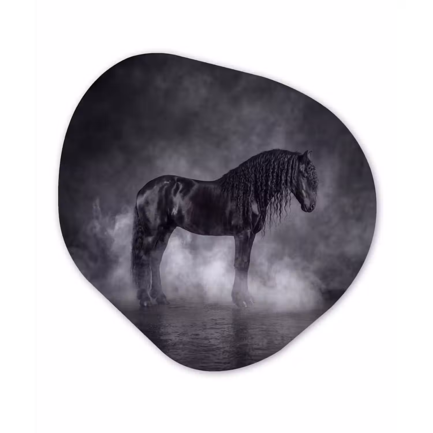 Paard - Magisch - Zwart Wandcirkel Organisch Aluminium middel -3d