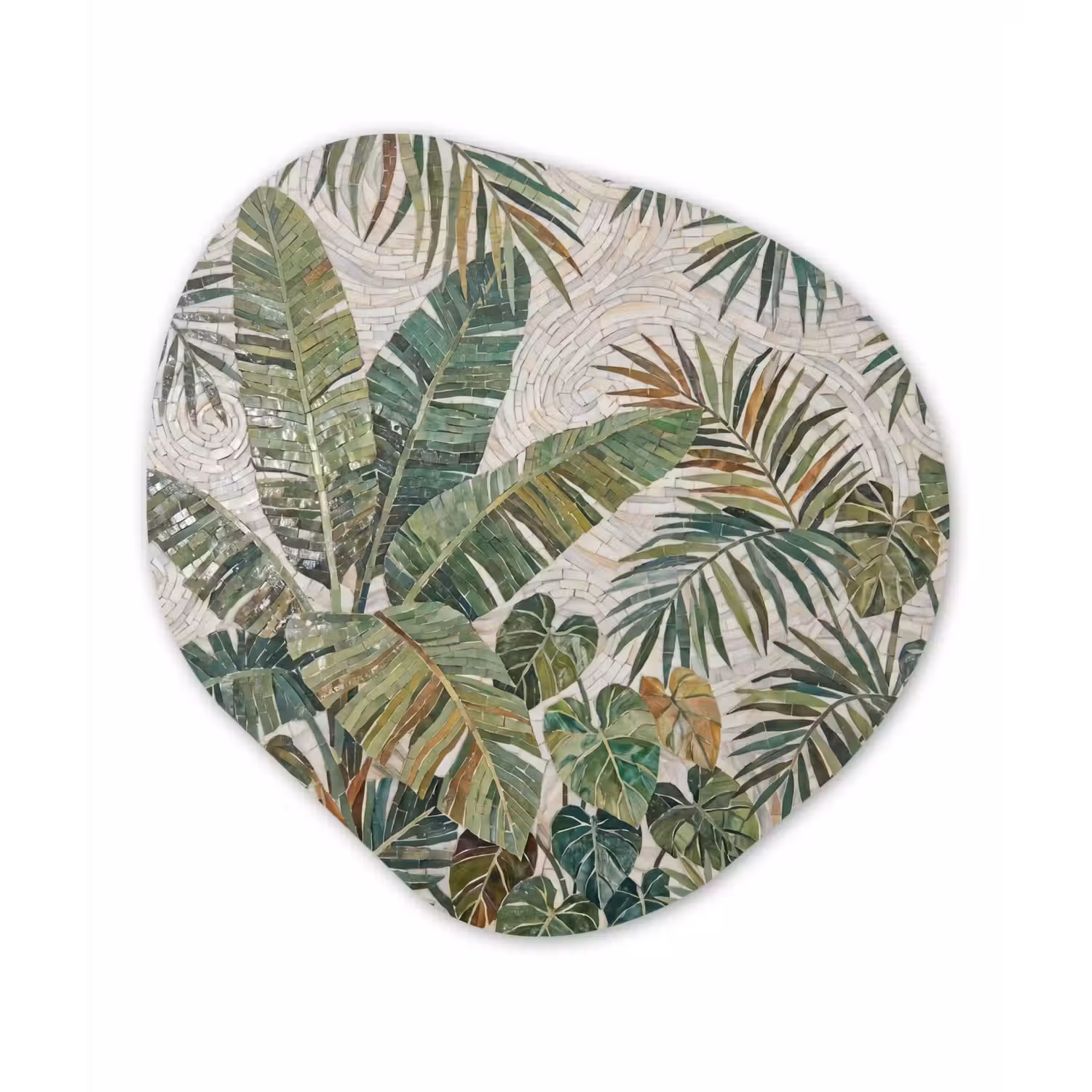 Planten - Tropisch - Mozaïek - Natuur - Groen Wandcirkel Organisch Aluminium middel -3d