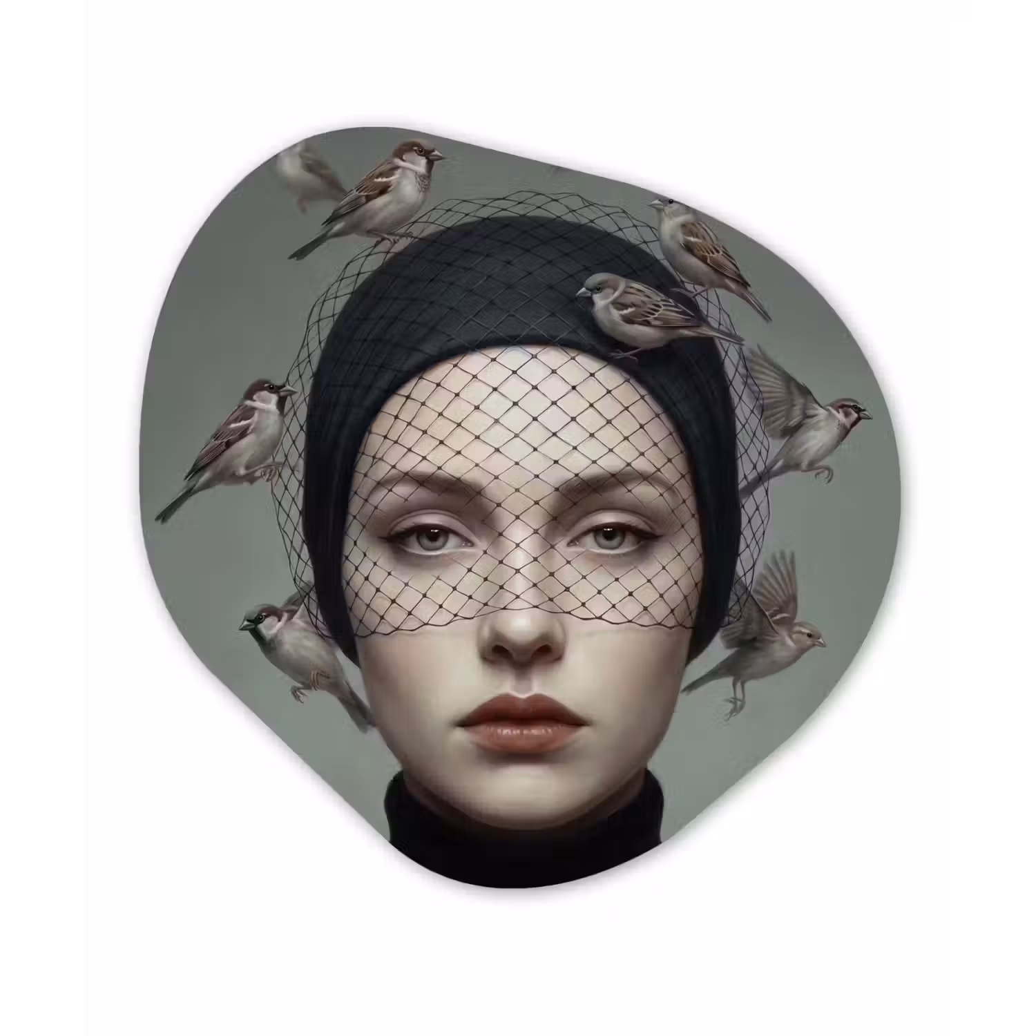 Portret - Vogels - Zwart Wandcirkel Organisch Aluminium middel -3d