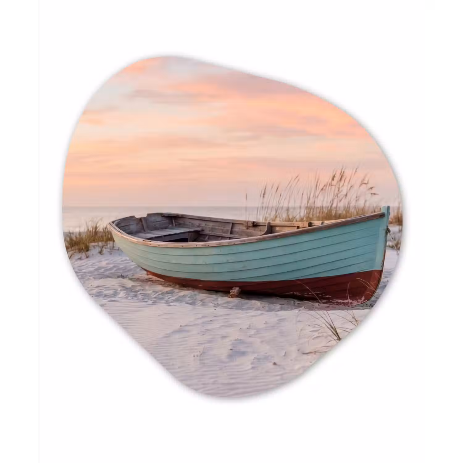 Rustiek - Roeiboot - Zandstrand Wandcirkel Organisch Aluminium middel -3d