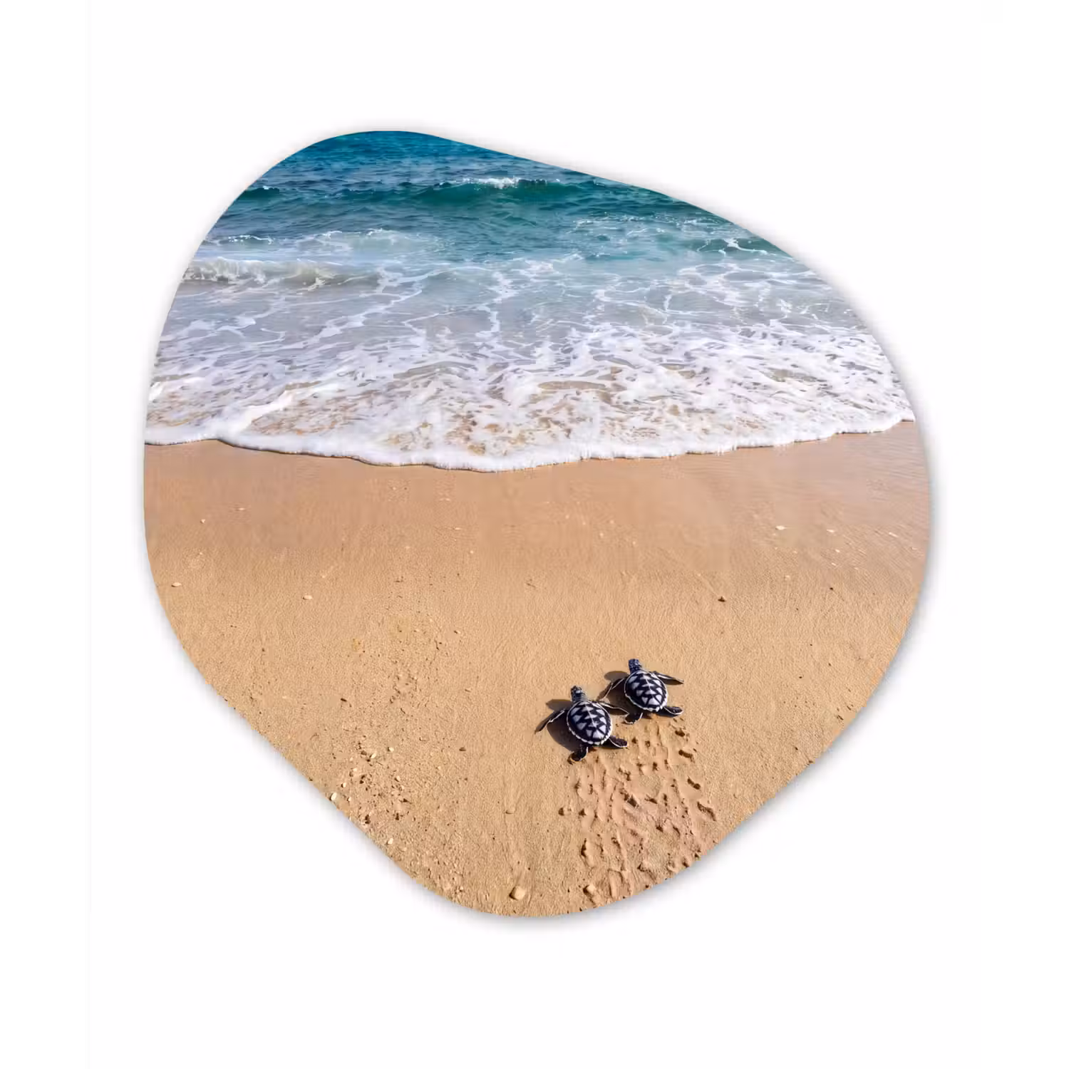 Schildpad - Jong - Strand - Oceaan - Blauw Wandcirkel Organisch Aluminium middel -3d