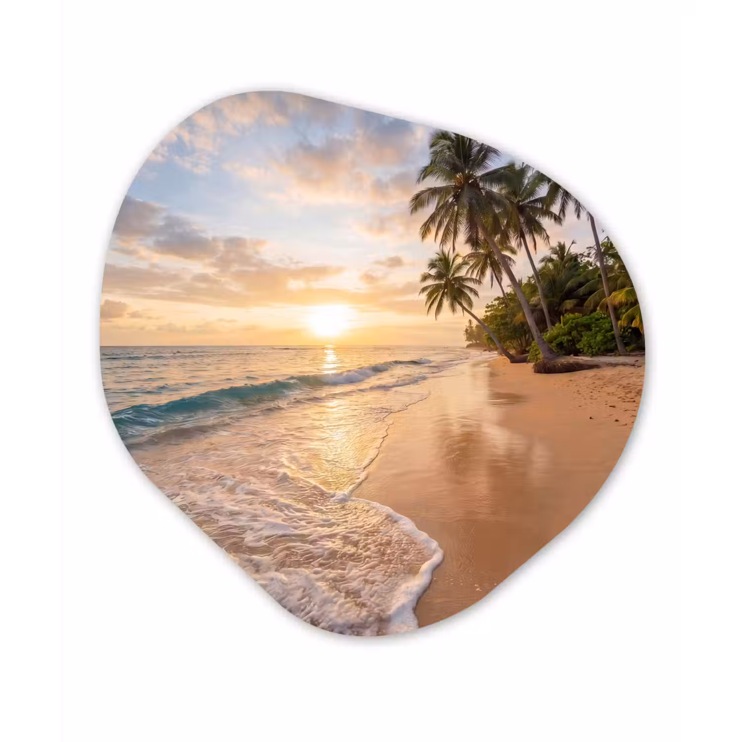 Strand - Zonsondergang - Tropisch - Natuur - Goud Wandcirkel Organisch Aluminium middel -3d