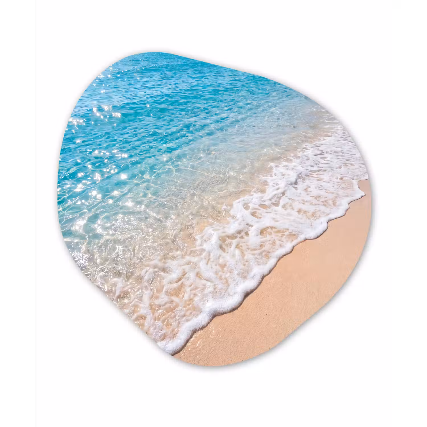 Strand - Water - Natuur - Blauw - Beige Wandcirkel Organisch Aluminium middel -3d