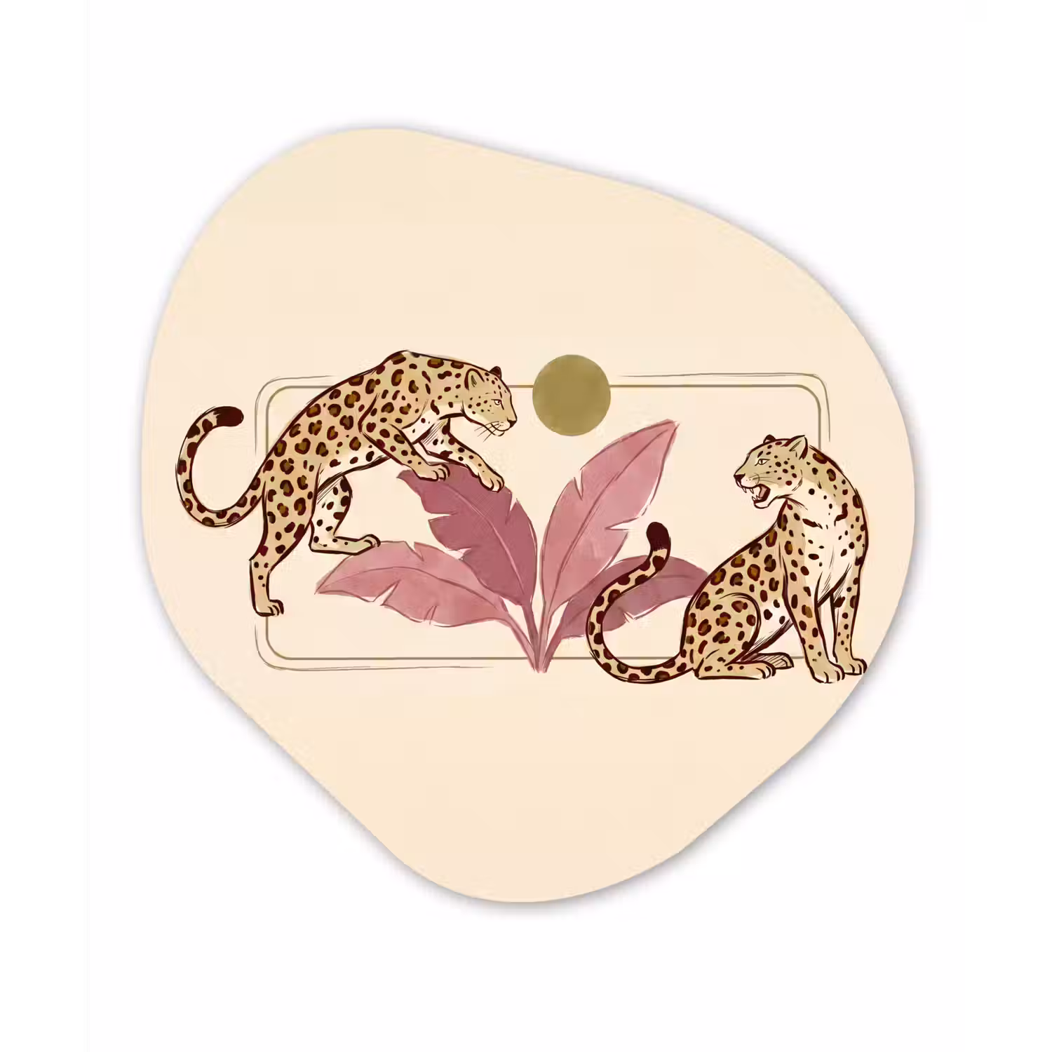 Dieren - Kat - Jungle - Illustratie - Beige Wandcirkel Organisch Aluminium middel -3d