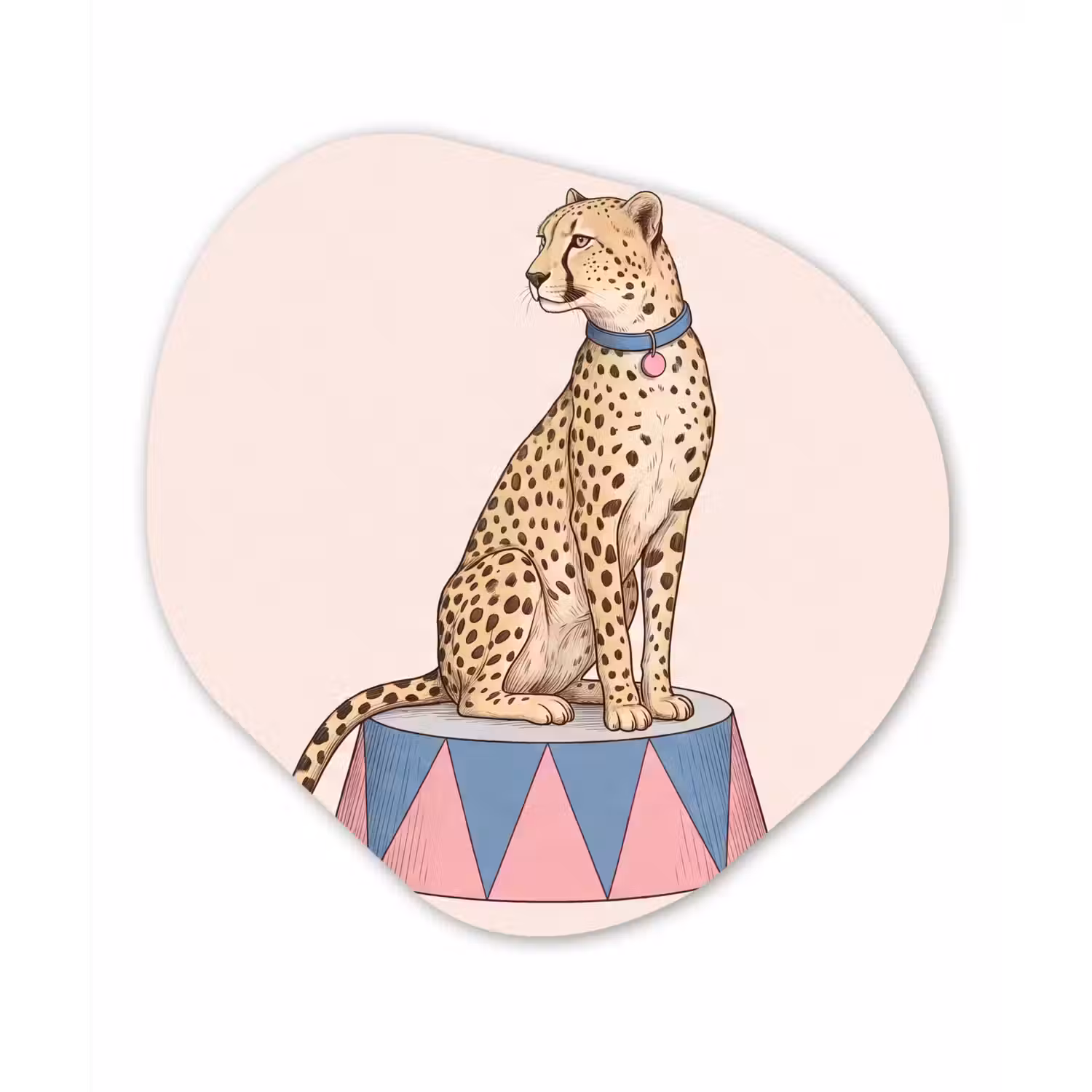Dieren - Circus - Illustratie - Vintage - Roze Wandcirkel Organisch Aluminium middel -3d