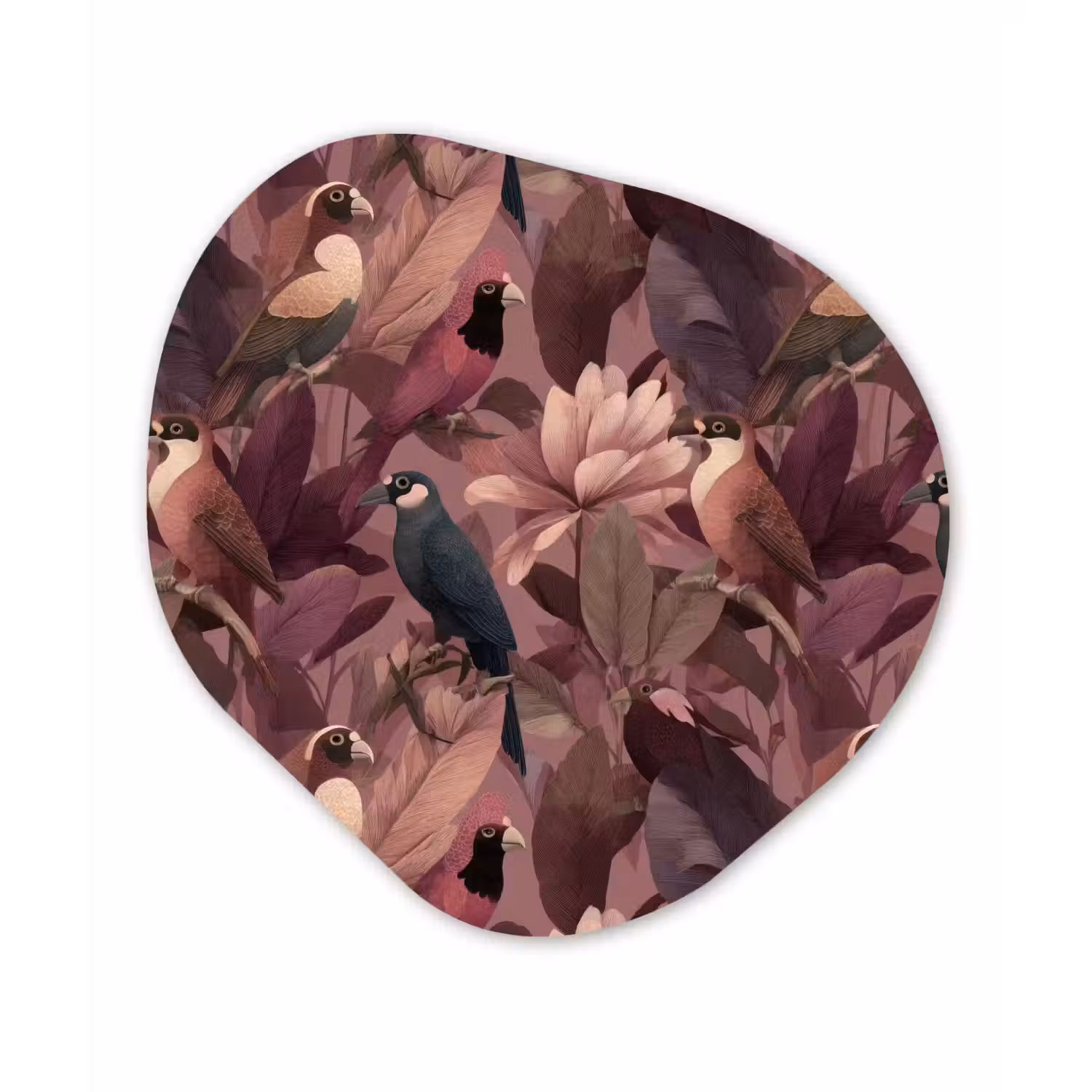 Vogels - Bladeren - Roze Wandcirkel Organisch Aluminium middel 851 -3d