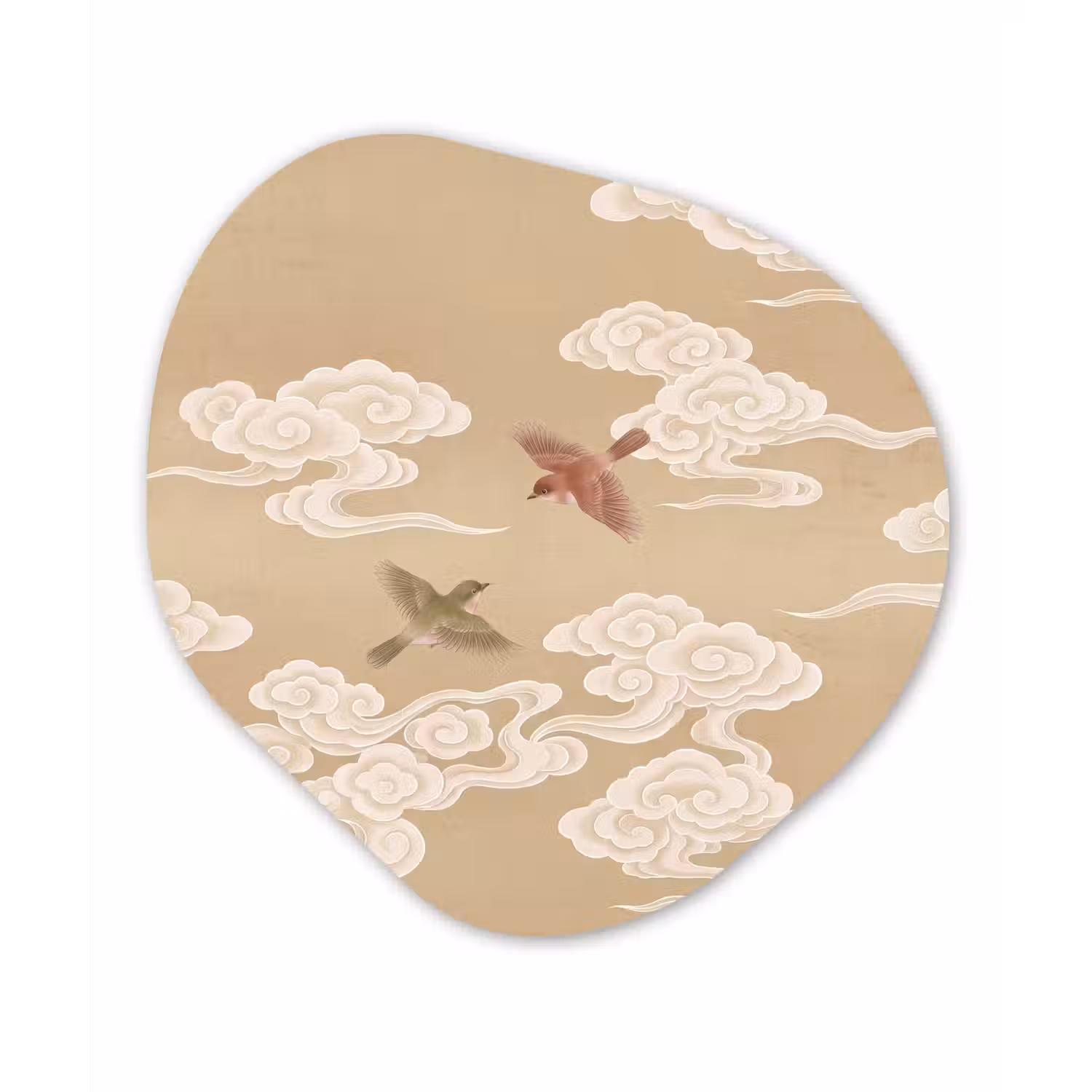 Vogels - Vliegen - Beige Wandcirkel Organisch Aluminium middel -3d