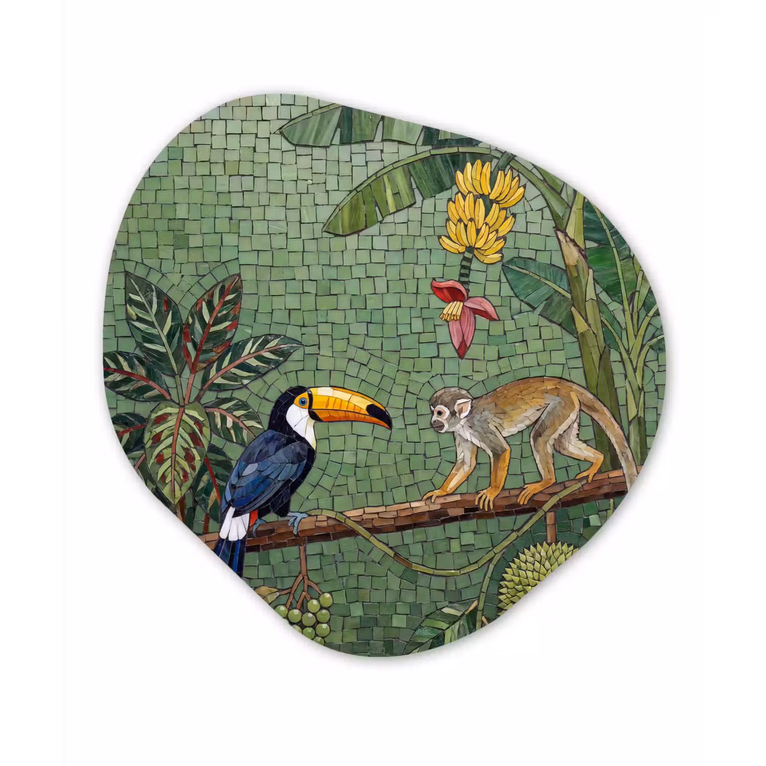 Vogel - Dier - Jungle - Mozaïek - Natuur Wandcirkel Organisch Aluminium middel -3d