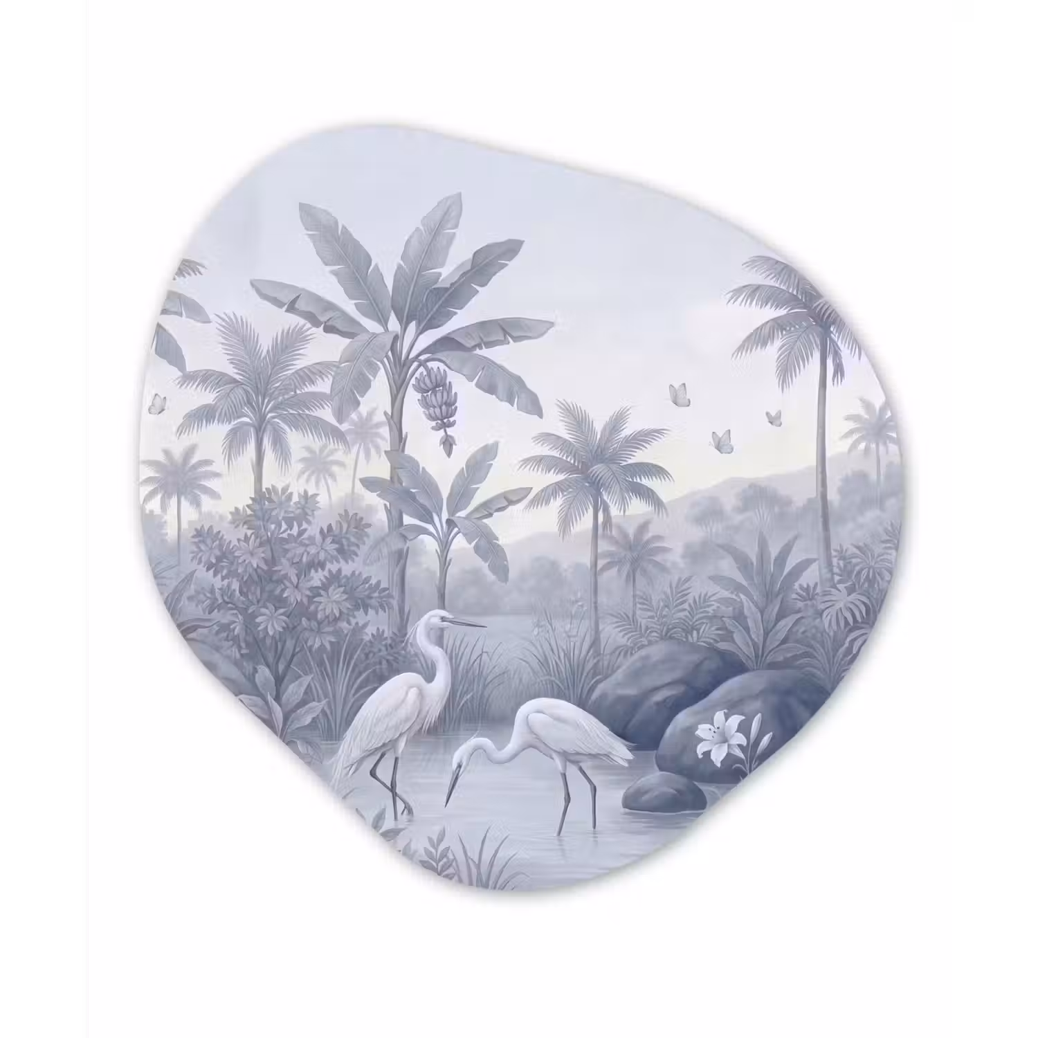 Vogel - Water - Tropisch - Natuur - Blauw Wandcirkel Organisch Aluminium middel -3d