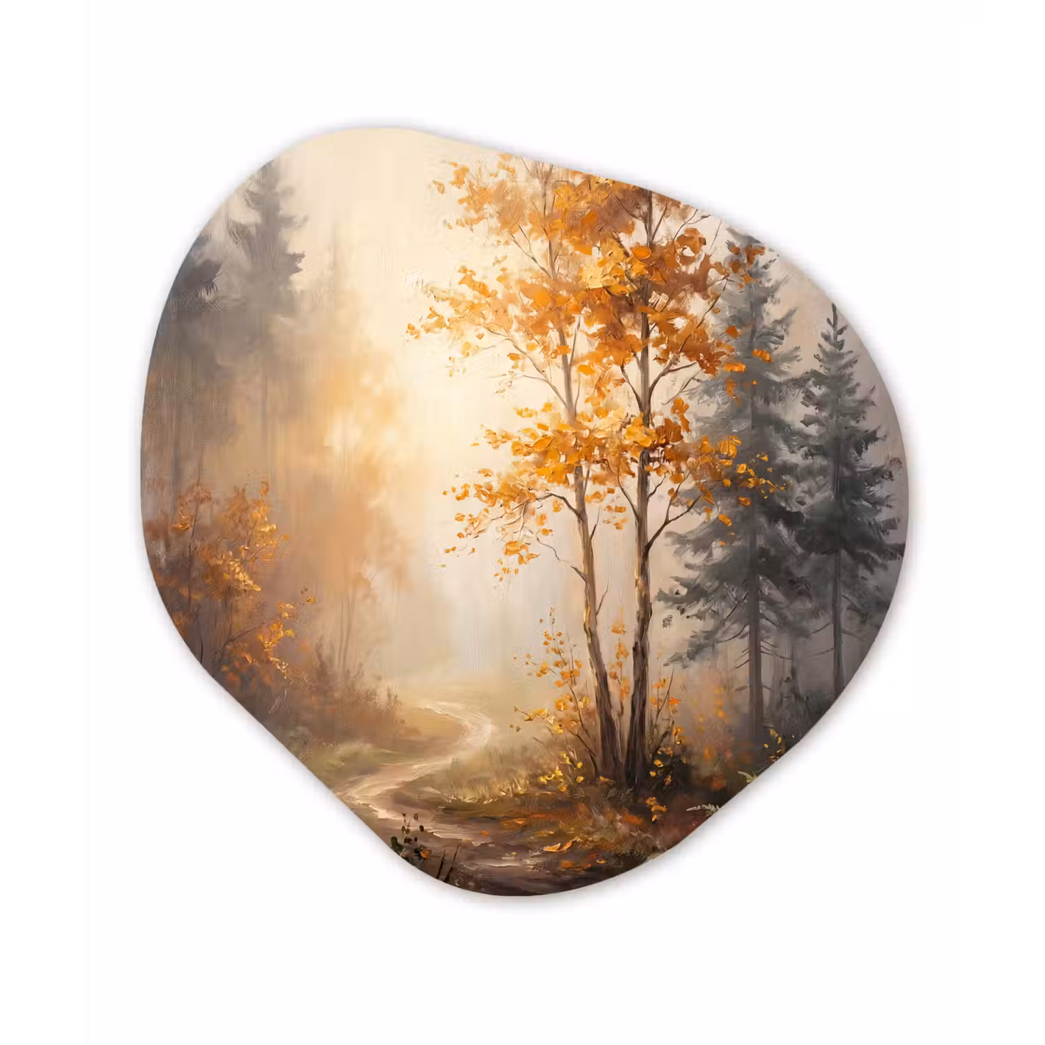 Bospad - Herfstbladeren - Natuur - Schilderachtig - Oranje Wandcirkel Organisch Aluminium middel -3d