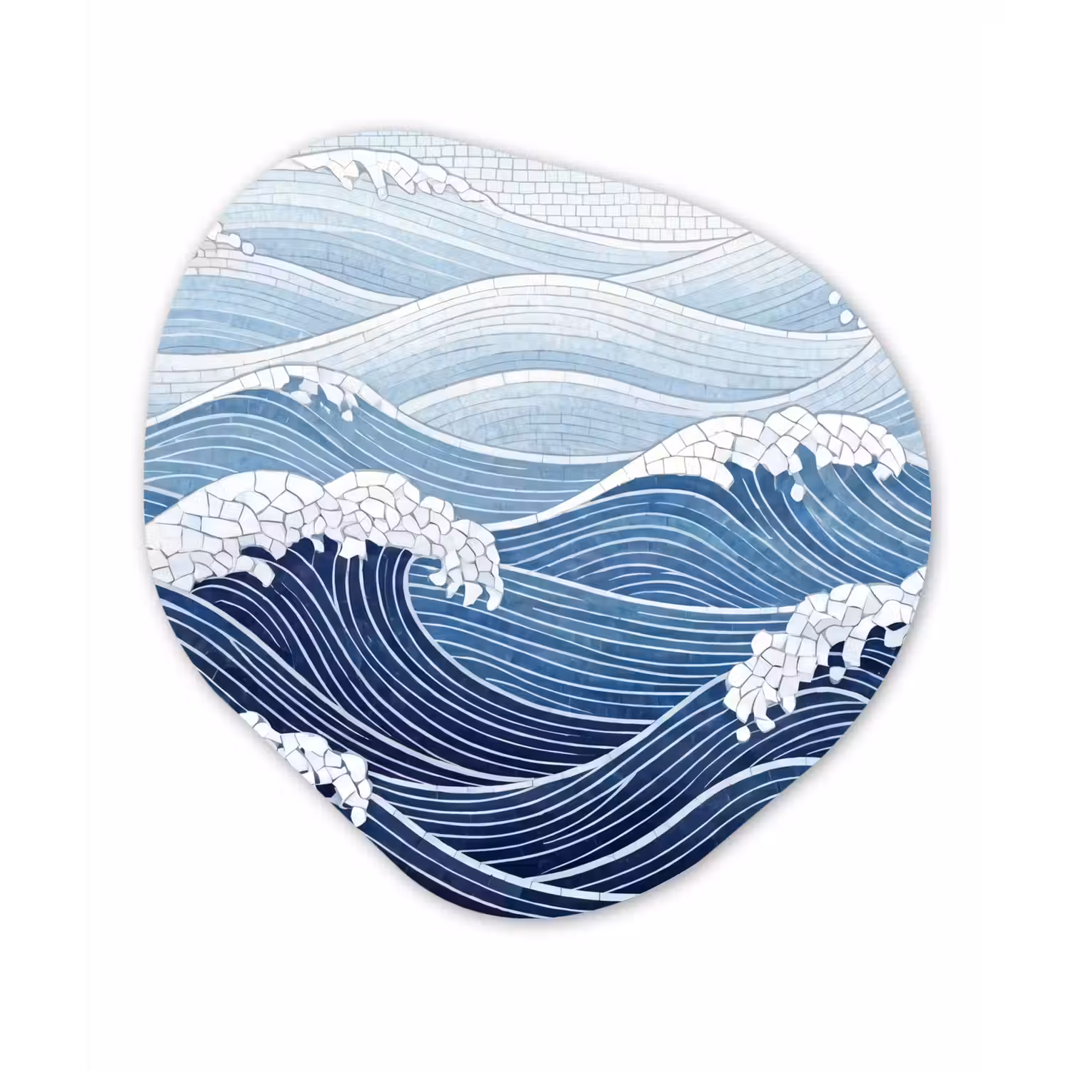 Water - Mozaïek - Landschap - Modern - Blauw Wandcirkel Organisch Aluminium middel -3d