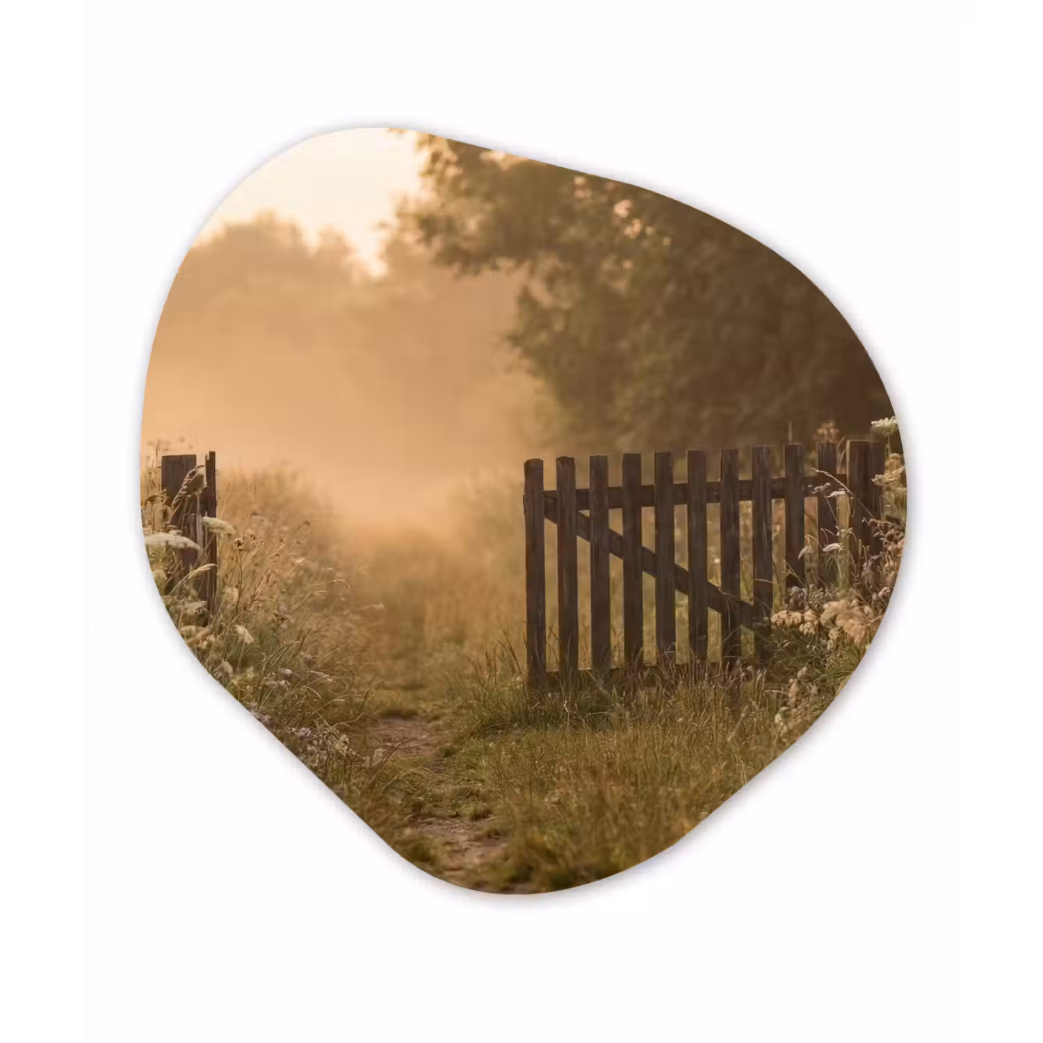 Hek - Natuur - Mist - Veld Wandcirkel Organisch Aluminium middel -3d