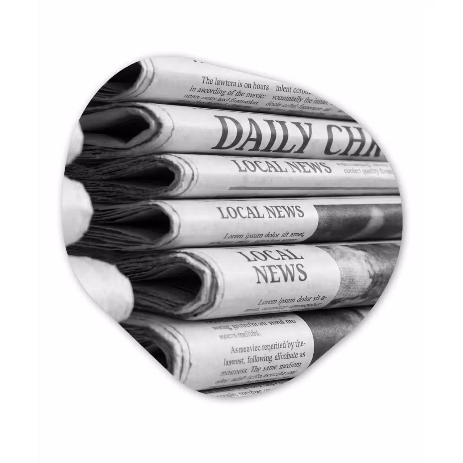 Krant - Stapel - Nieuws - Zwart-wit - Media Wandcirkel Organisch Aluminium middel -3d