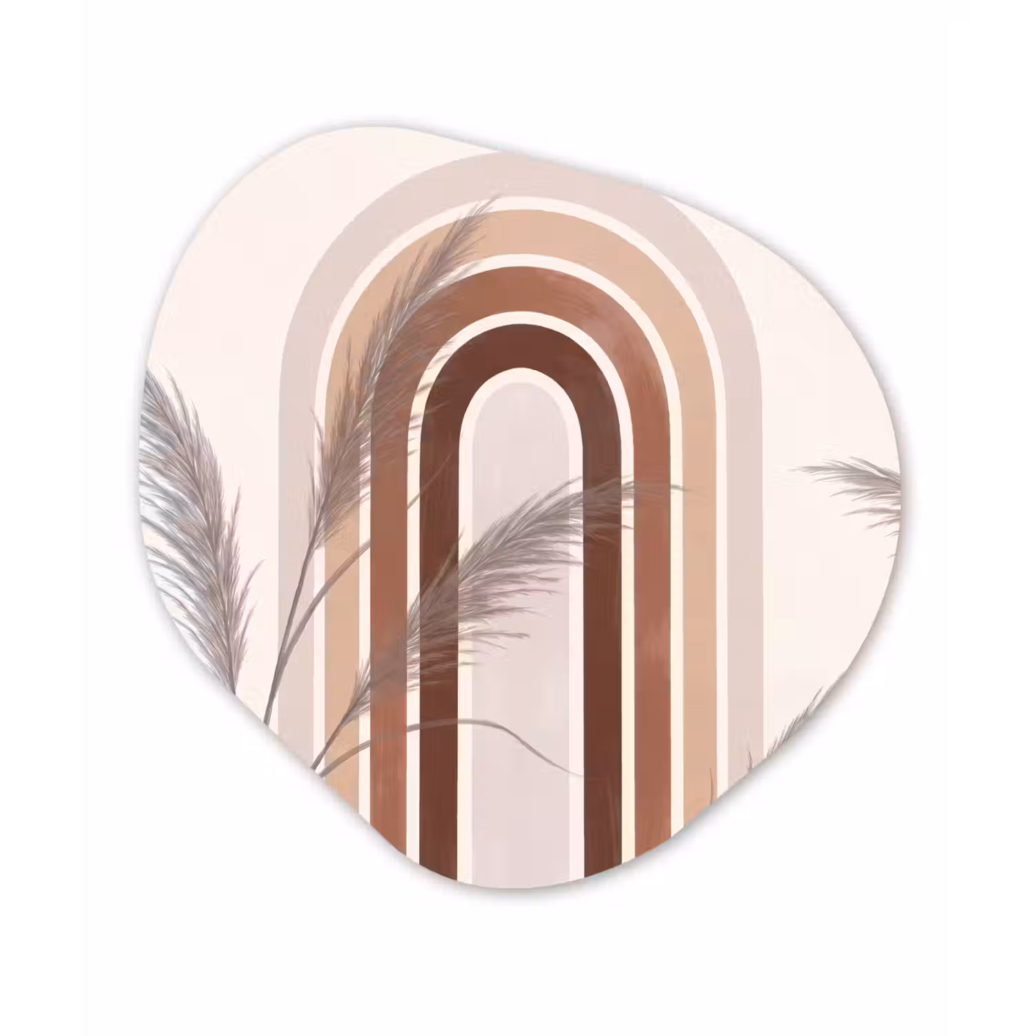 Abstract - Bogen - Plant - Boho - Beige Wandcirkel Organisch Aluminium middel -3d