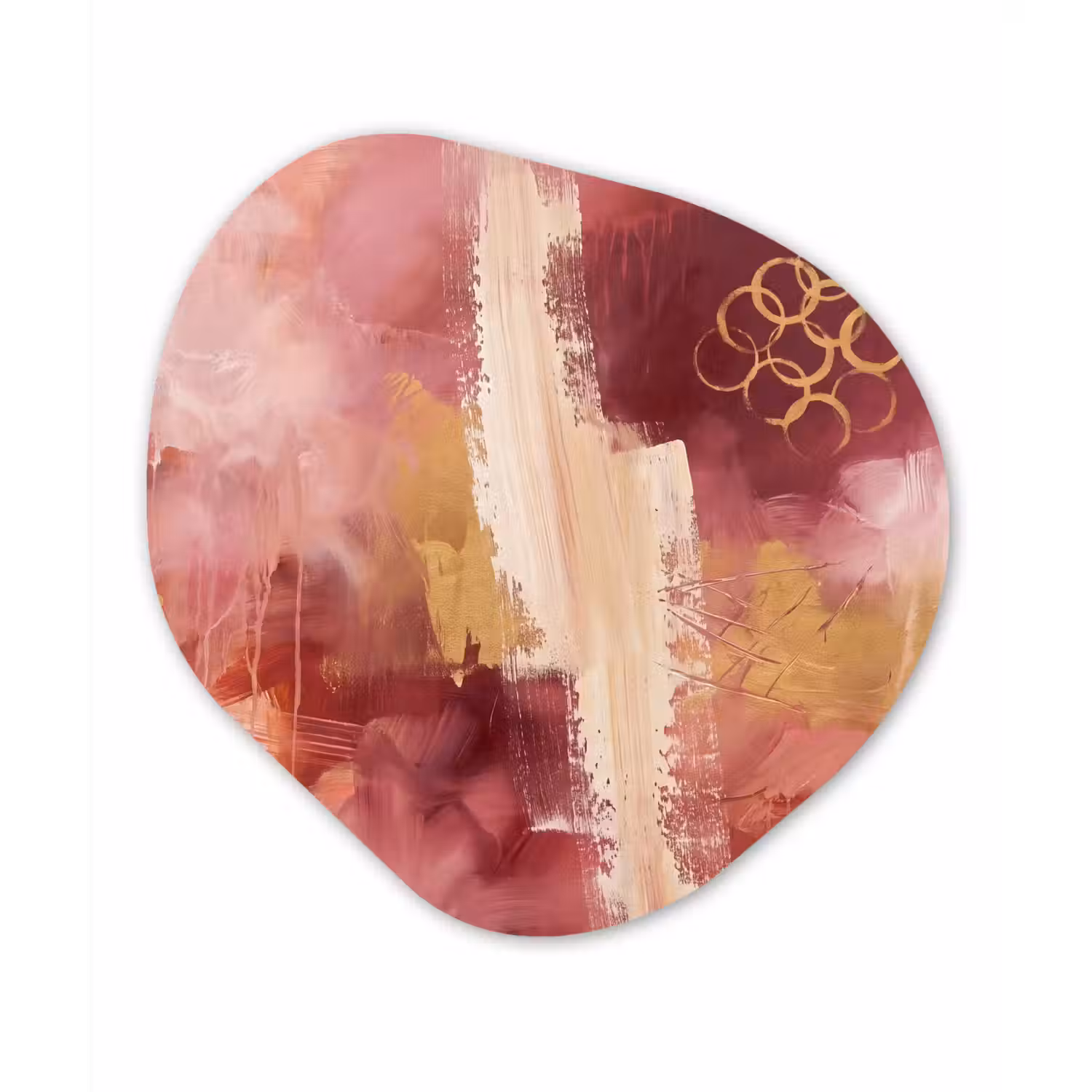 Abstract - Rood - Goud - Modern - Kunst Wandcirkel Organisch Aluminium middel -3d