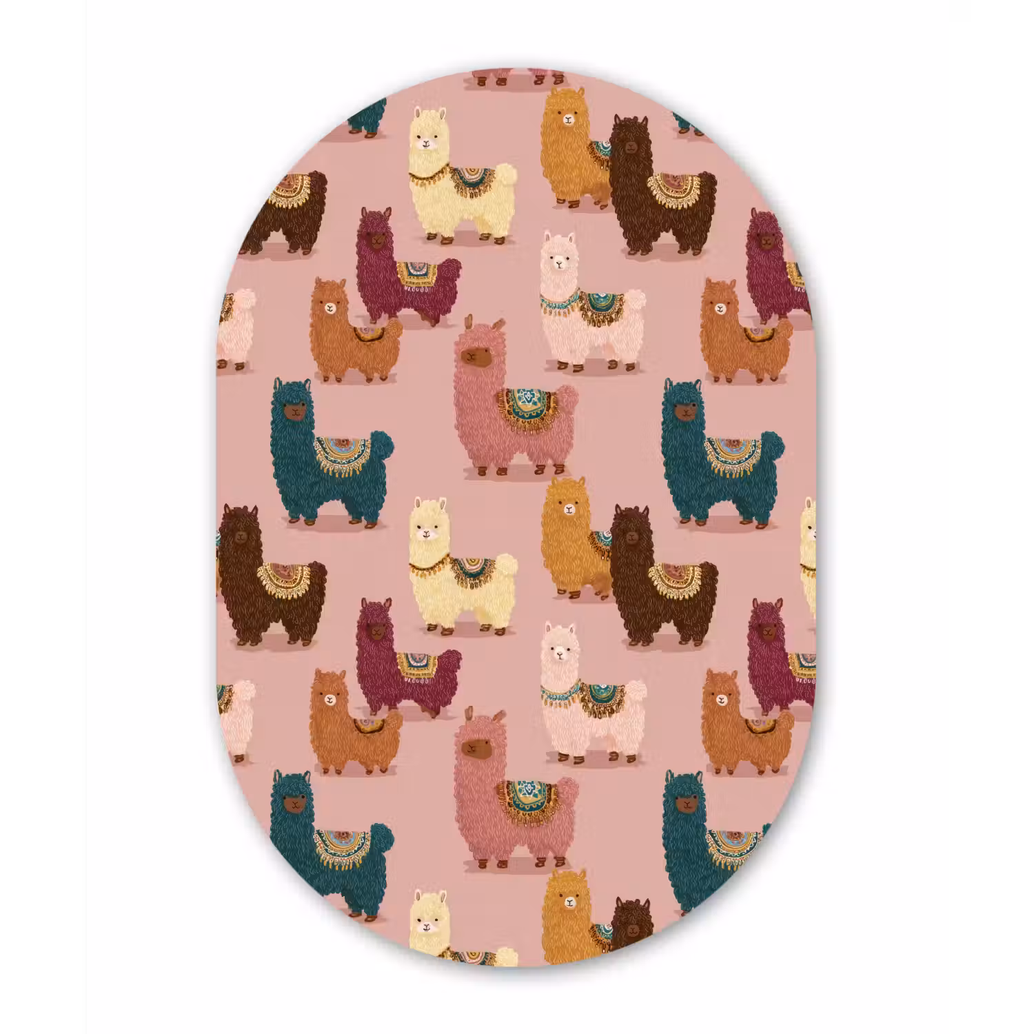 Alpaca's - Patroon - Kleurrijk Wandcirkel Ovaal Aluminium middel 839 -3d