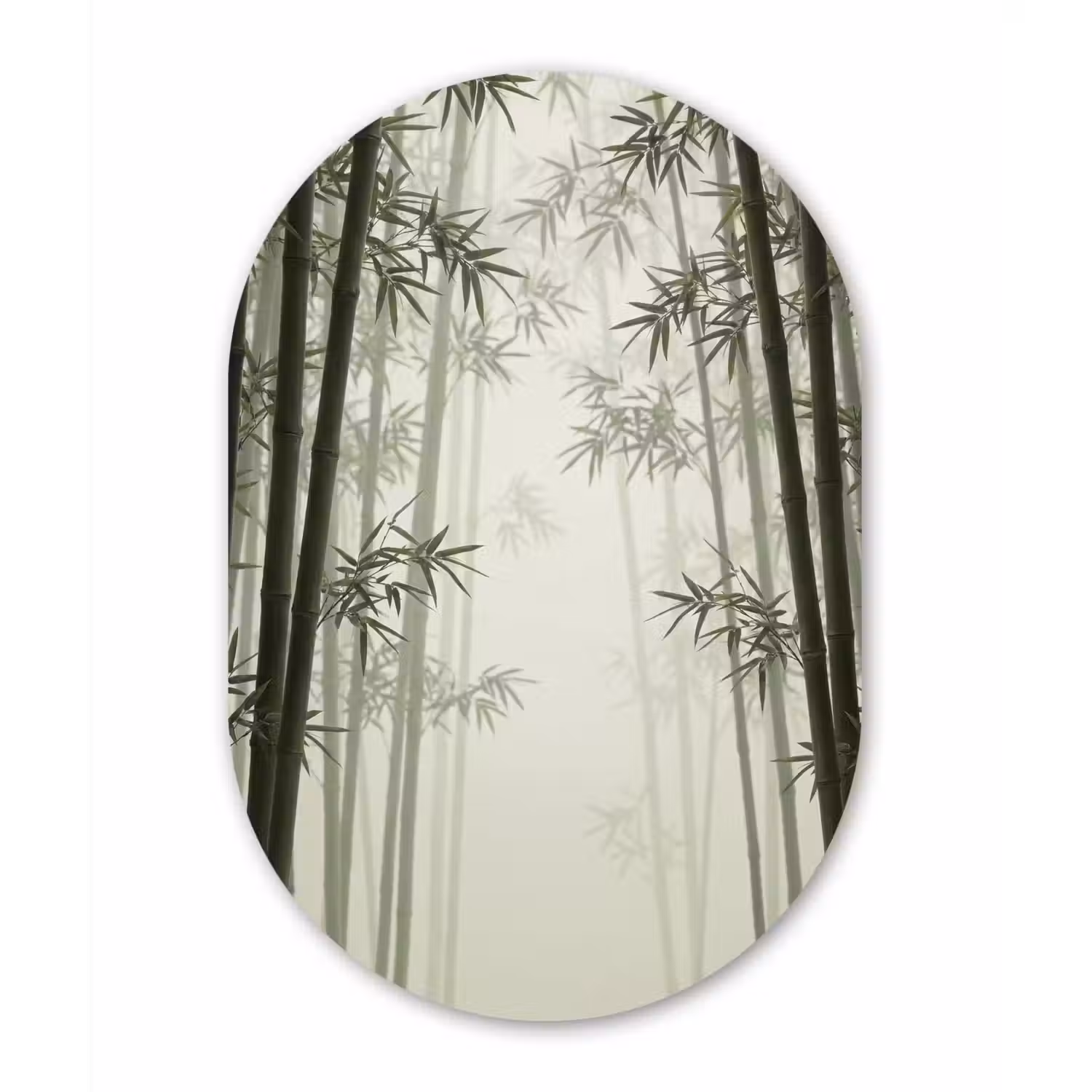 Bamboe - Bos - Mist - Natuur Wandcirkel Ovaal Aluminium middel -3d