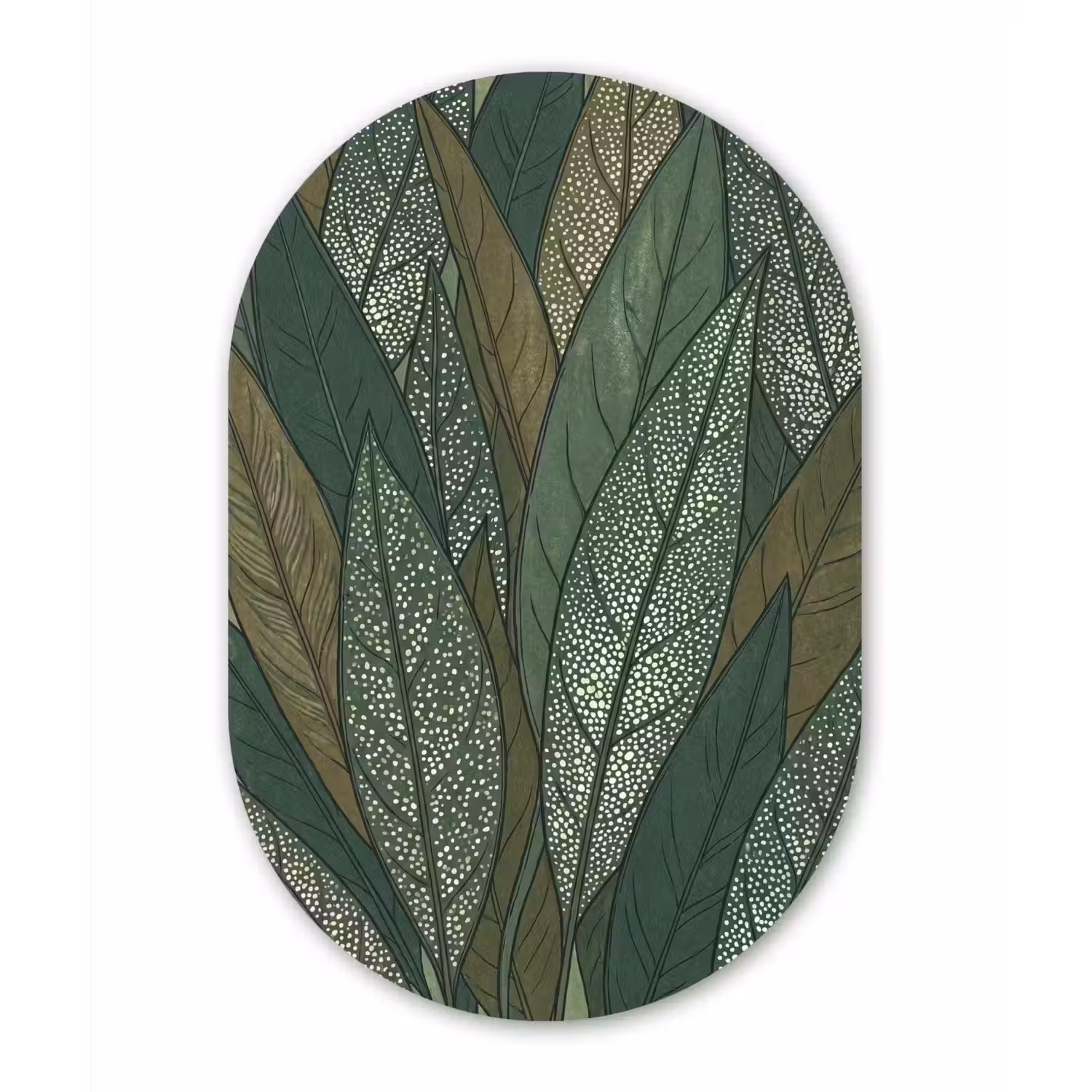 Bladeren - Patroon - Gestippeld - Natuur - Groen Wandcirkel Ovaal Aluminium middel -3d