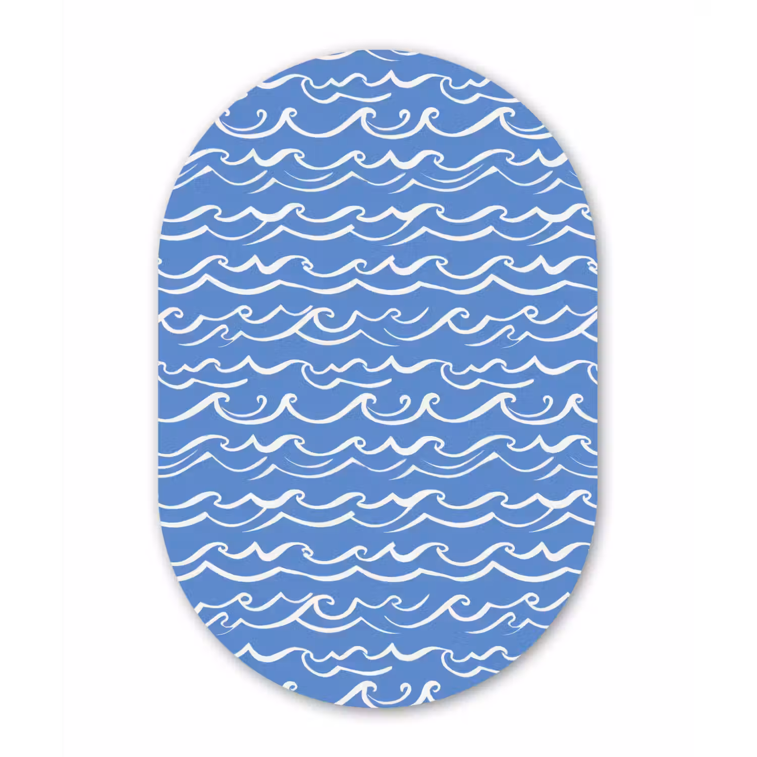 Blauw - Wit - Simpel - Getekend - Golven Wandcirkel Ovaal Aluminium middel 839 -3d