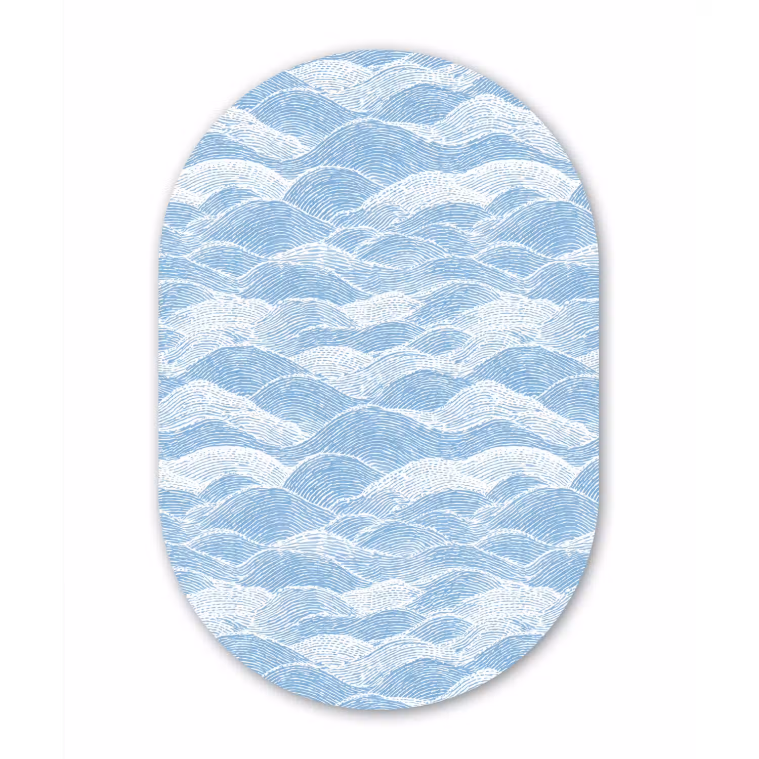 Blauw - Wit - Golven - Getekend Wandcirkel Ovaal Aluminium middel 839 -3d