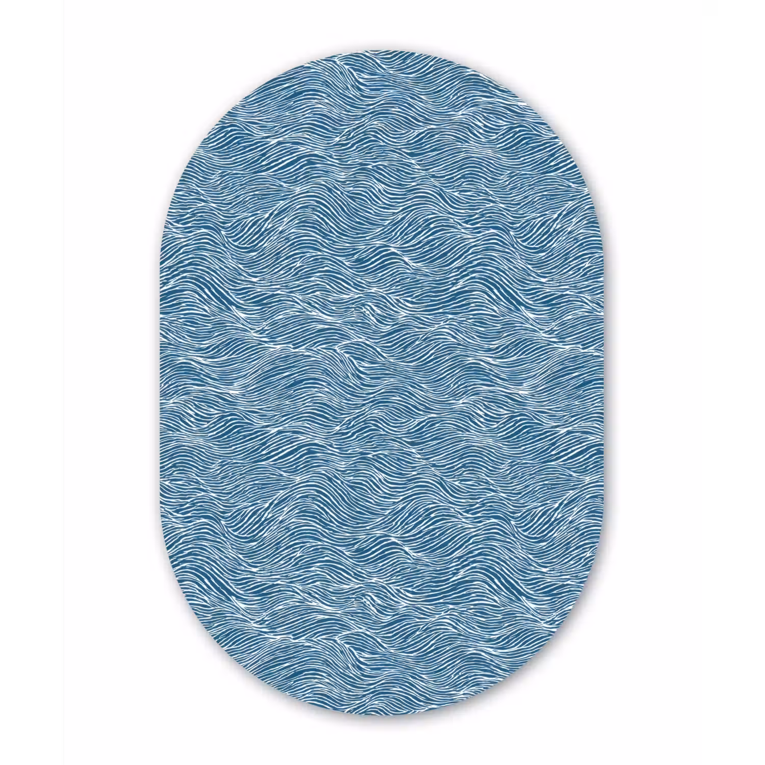 Blauw - Wit - Golven - Getekend - Textuur Wandcirkel Ovaal Aluminium middel 839 -3d