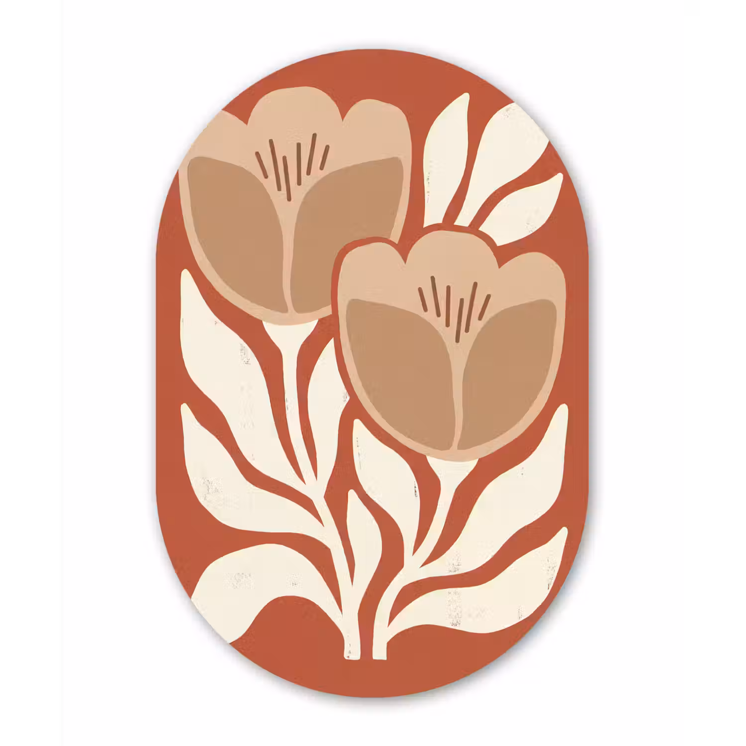 Bloemen - Abstract - Modern - Beige - Natuur Wandcirkel Ovaal Aluminium middel -3d