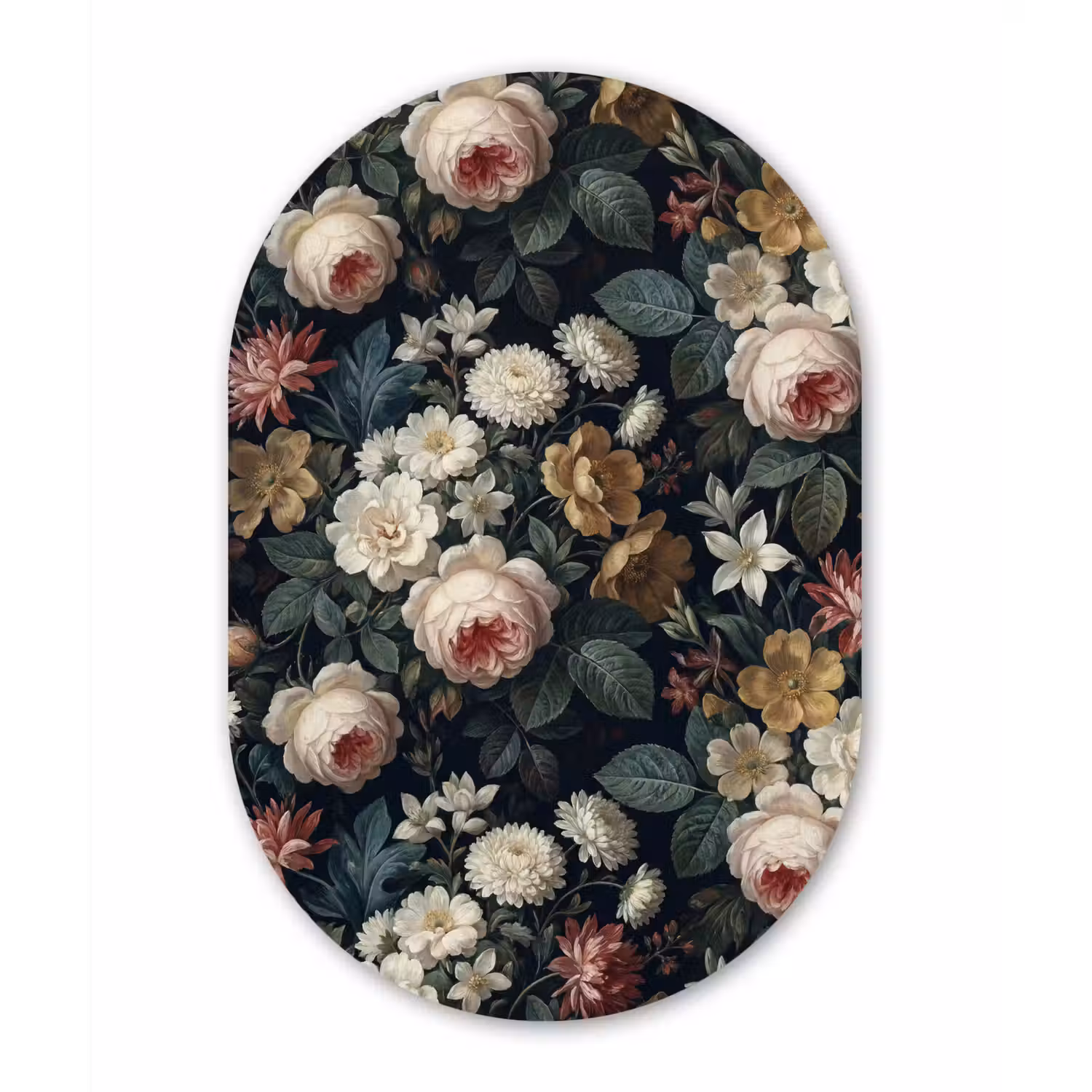 Bloemen - Boeket - Botanisch - Vintage - Donkere achtergrond Wandcirkel Ovaal Aluminium middel -3d