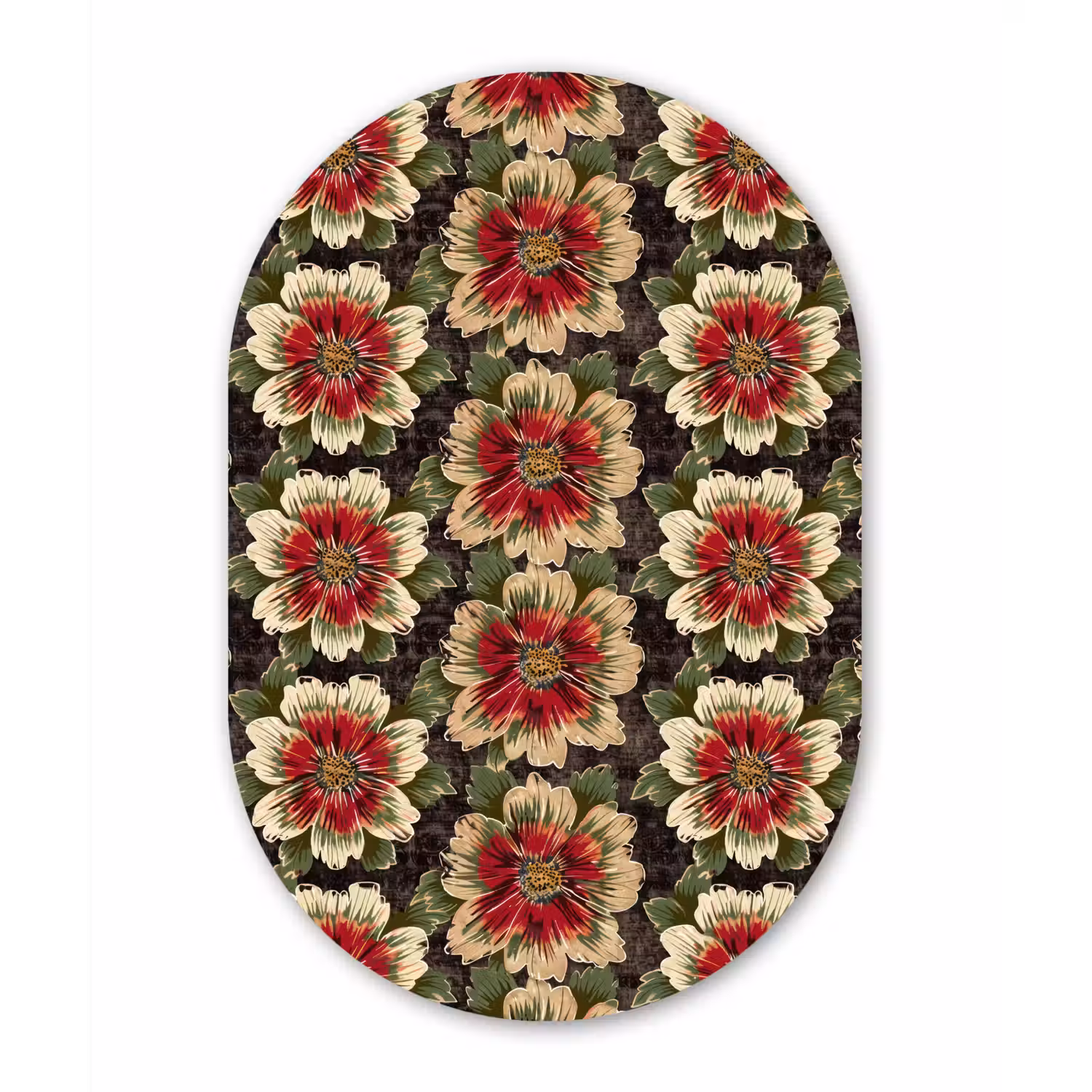 Bloemen - Klassiek - Patroon - Rood Wandcirkel Ovaal Aluminium middel 839 -3d