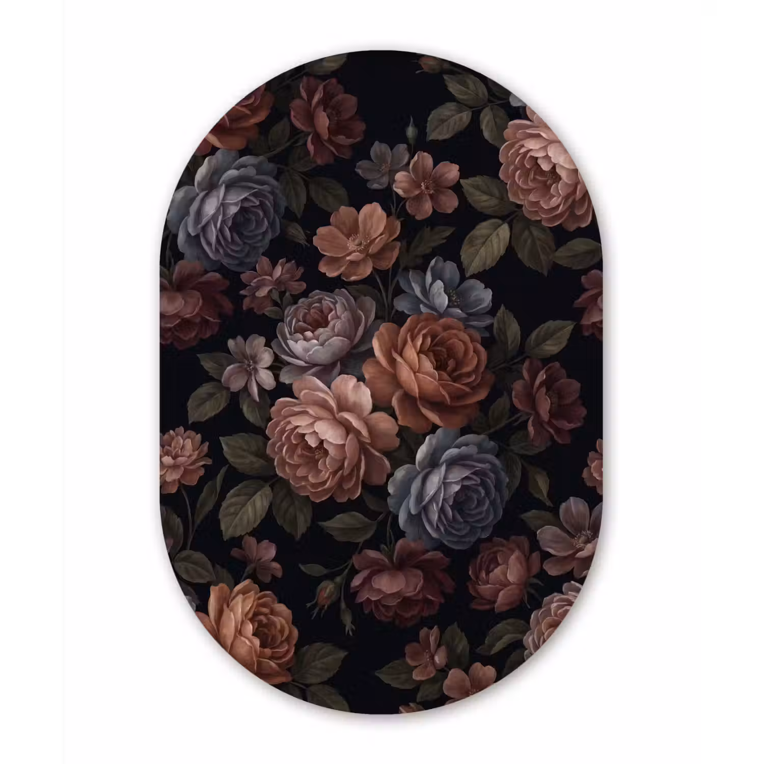 Bloemen - Patroon - Vintage - Donker - Roze Wandcirkel Ovaal Aluminium middel -3d