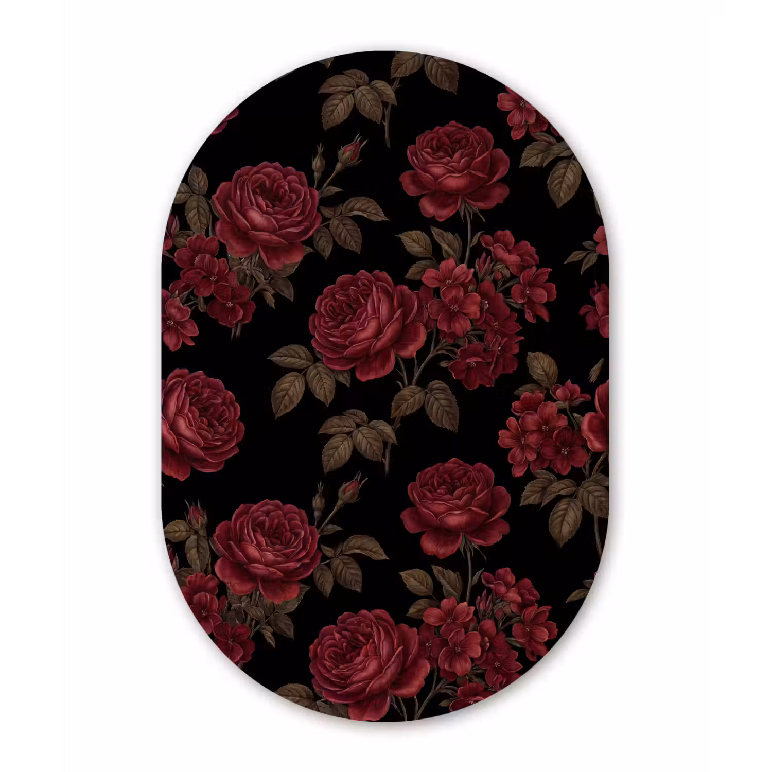 Bloemen - Roos - Patroon - Klassiek - Rood Wandcirkel Ovaal Aluminium middel -3d