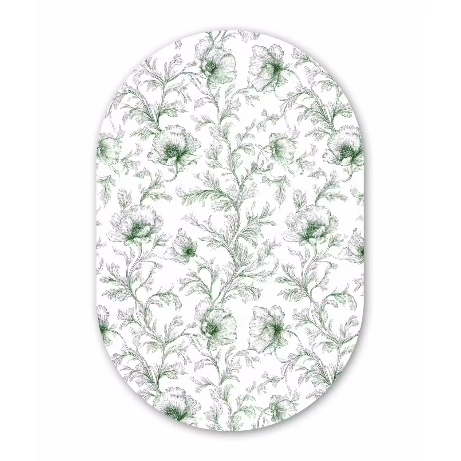 Bloemen - Getekend - Groen Wandcirkel Ovaal Aluminium middel 839 -3d