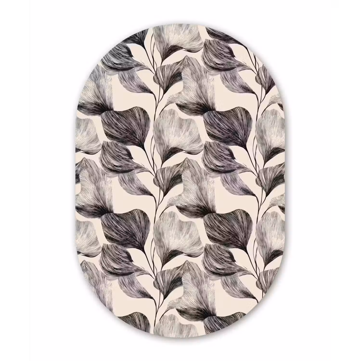 Botanisch - Bladeren - Zwart Wandcirkel Ovaal Aluminium middel 839 -3d