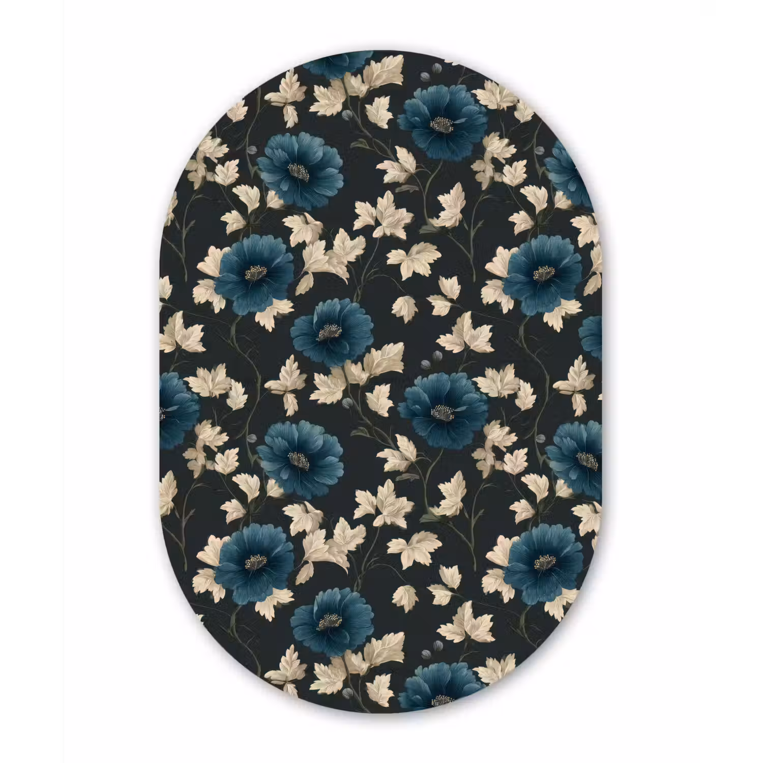 Botanisch - Bloemen - Blauw Wandcirkel Ovaal Aluminium middel 839 -3d