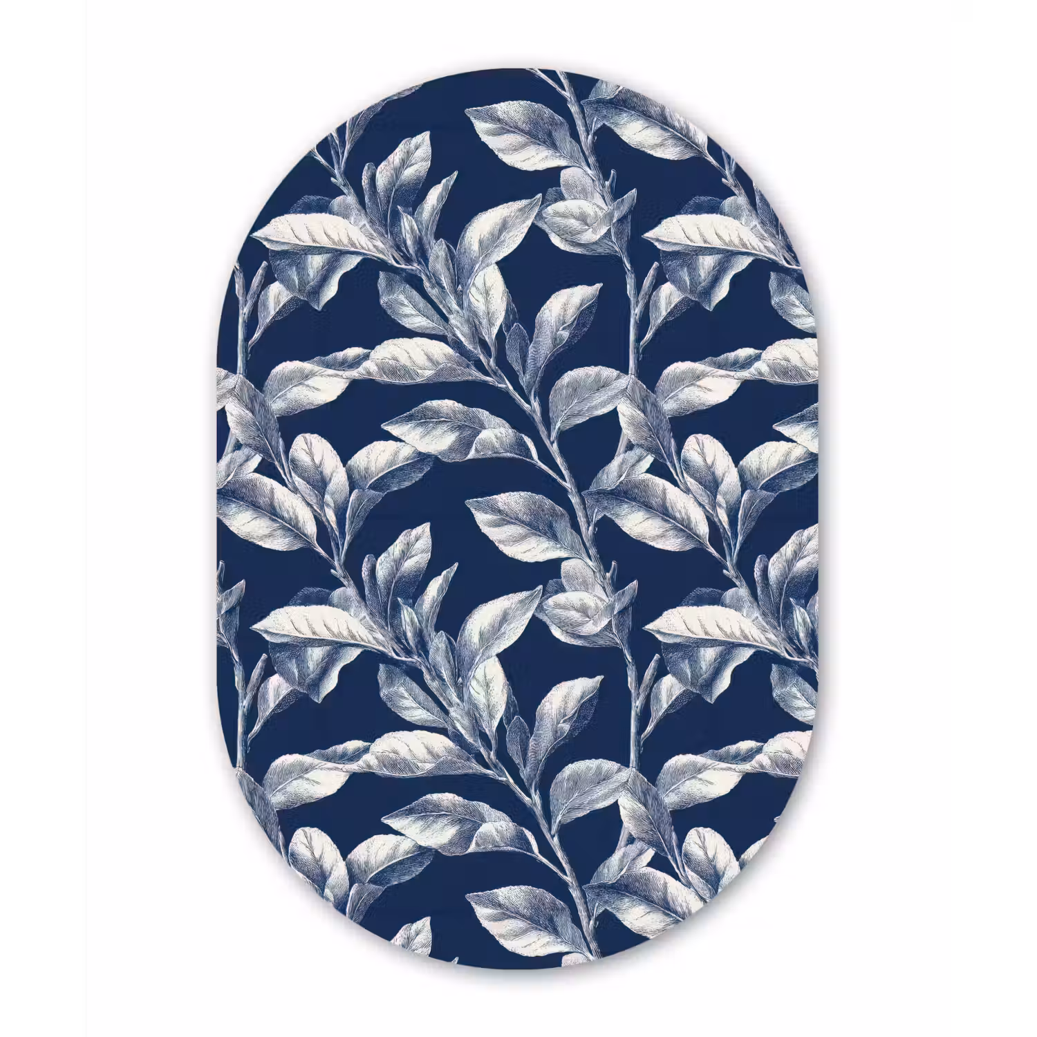 Botanisch - Patroon - Blauw Wandcirkel Ovaal Aluminium middel 839 -3d