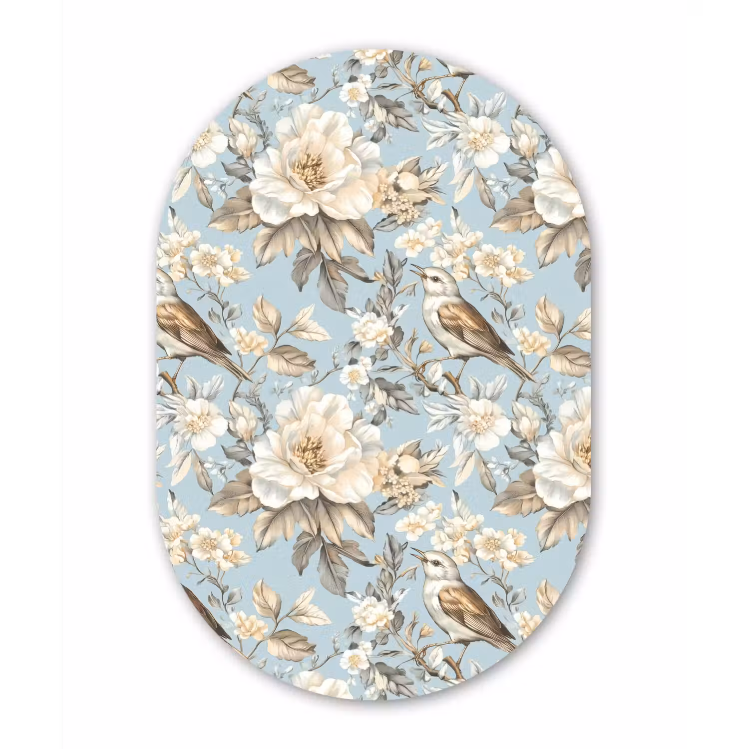 Botanisch - Zangvogel - Blauw Wandcirkel Ovaal Aluminium middel 839 -3d
