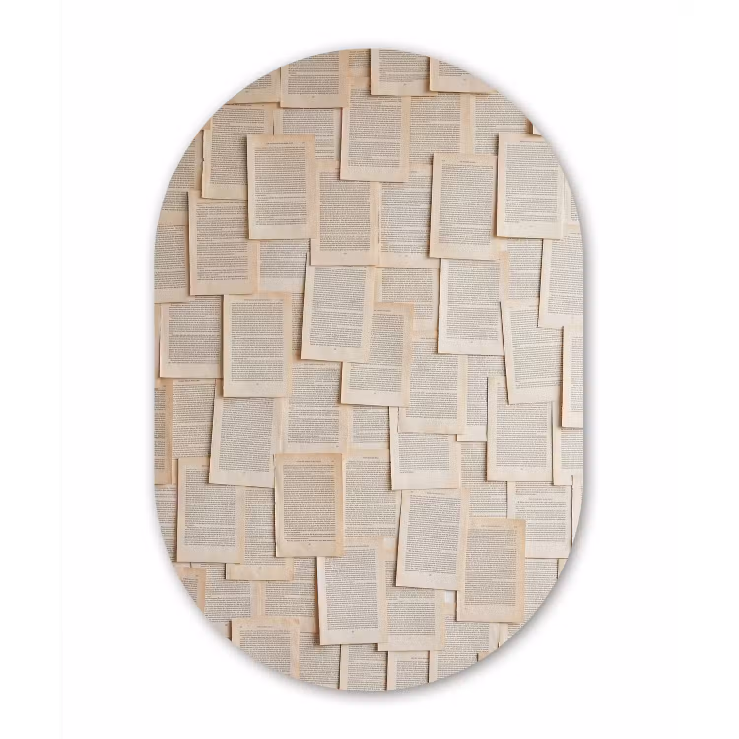 Boekpagina - Collage - Literatuur - Vintage - Beige Wandcirkel Ovaal Aluminium middel -3d