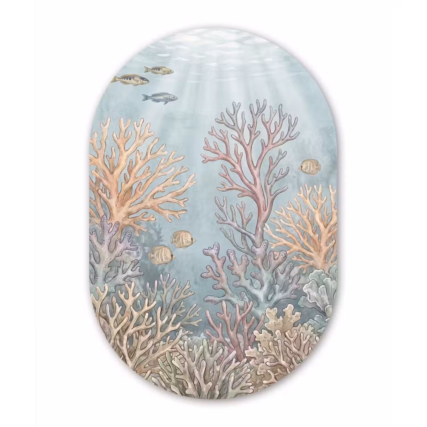 Vis - Koraal - Oceaan - Illustratie - Onderwater Wandcirkel Ovaal Aluminium middel -3d