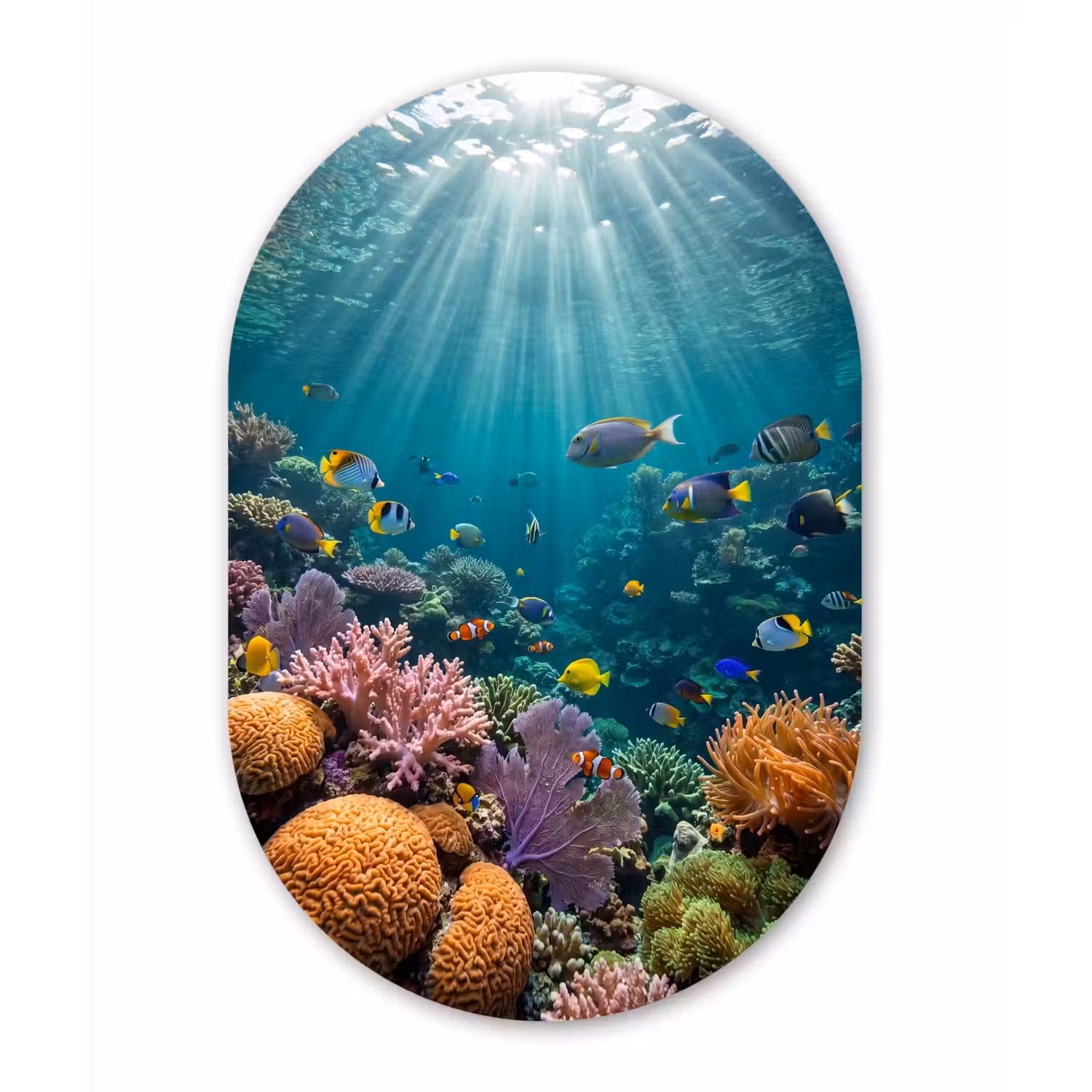 Vis - Koraal - Oceaan - Natuur - Kleurrijk Wandcirkel Ovaal Aluminium middel -3d