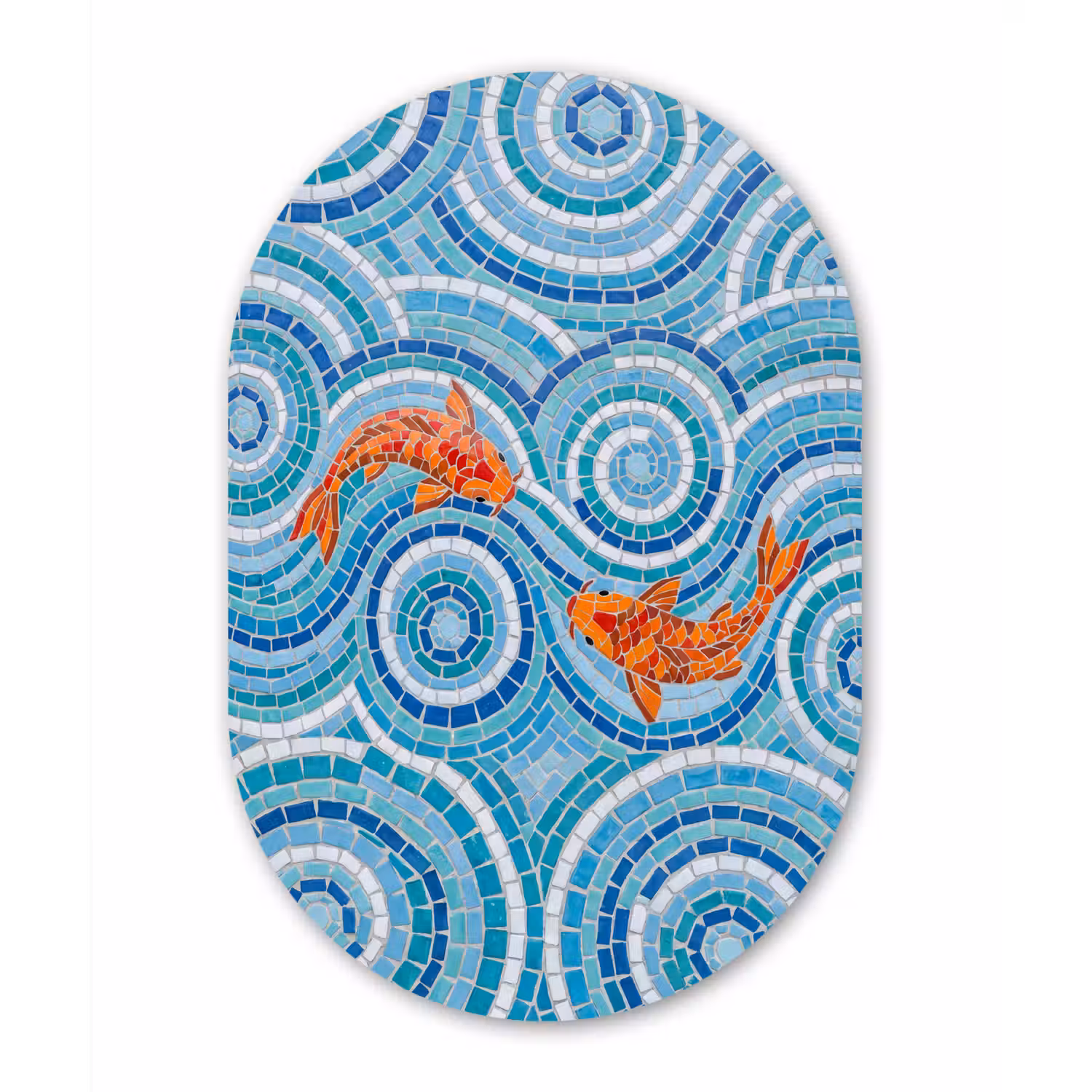 Vis - Mozaïek - Water - Decoratief - Blauw Wandcirkel Ovaal Aluminium middel -3d